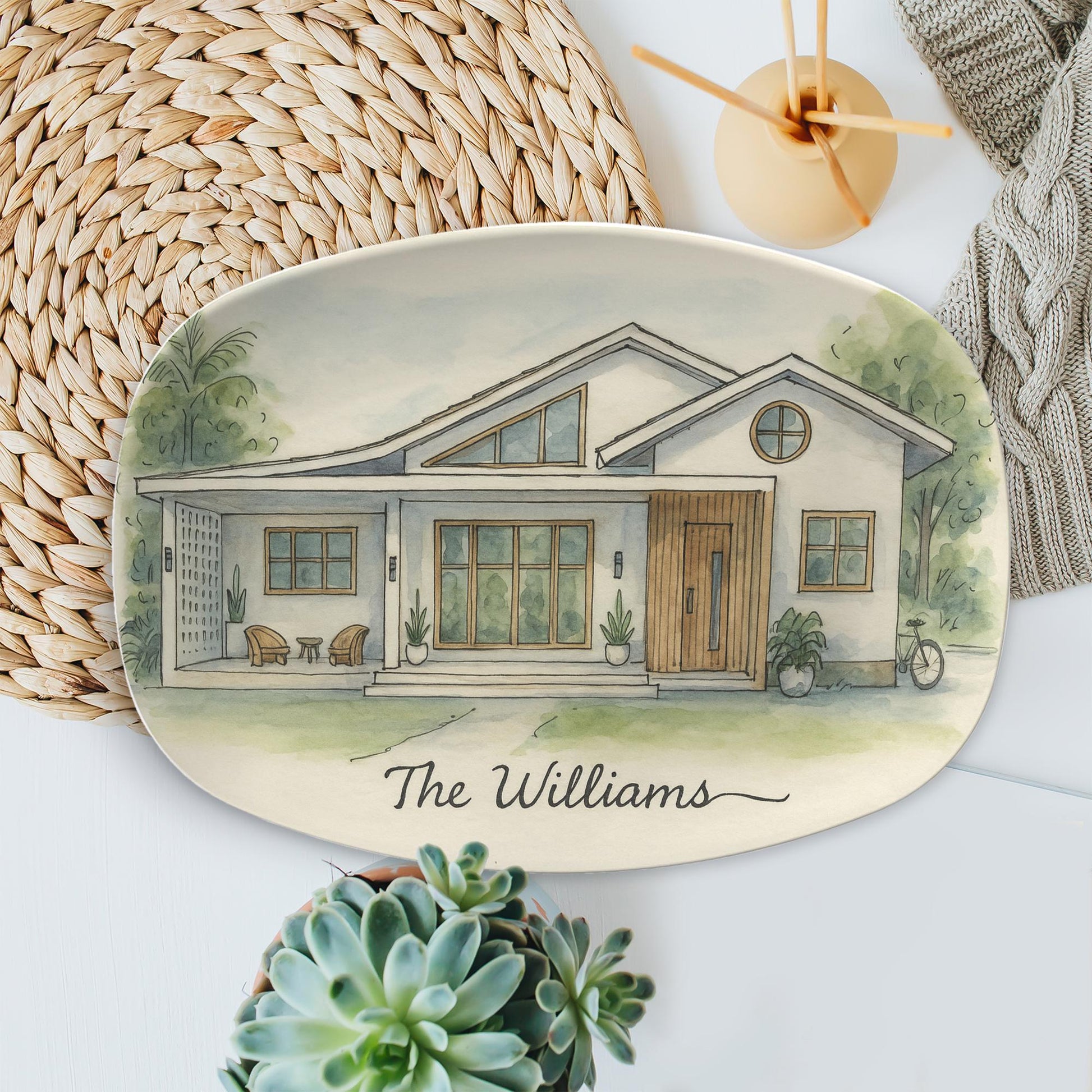 Custom House Portrait Platter – Personalized Home Gift – Housewarming Present for New Homeowners or Realtor Closing Gift - DECOR ONLY