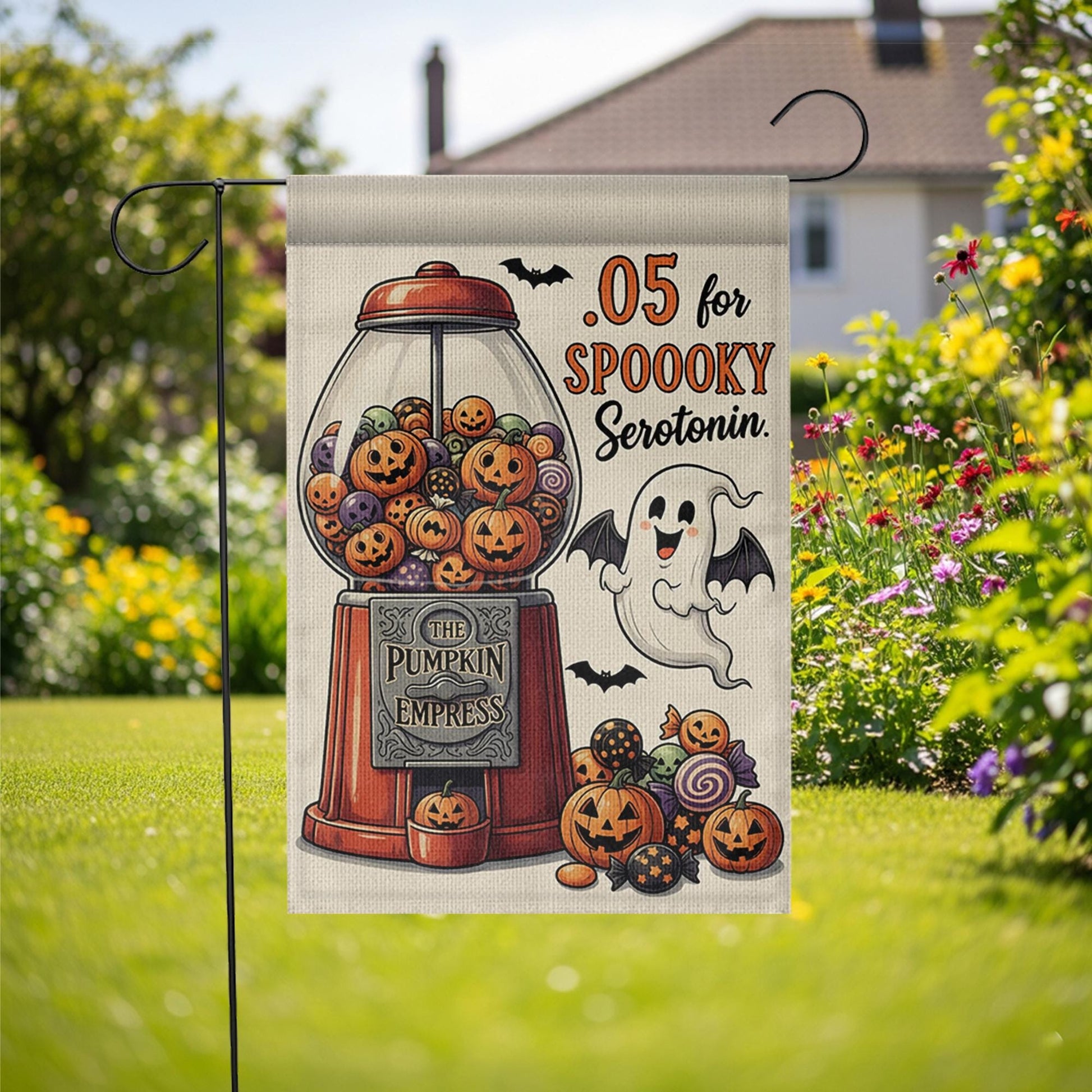 Spooky Halloween Garden Flag, Pumpkin Ghost Yard Sign, Funny Serotonin Décor, Outdoor Fall Lawn Decoration, Cute Halloween Yard Banner