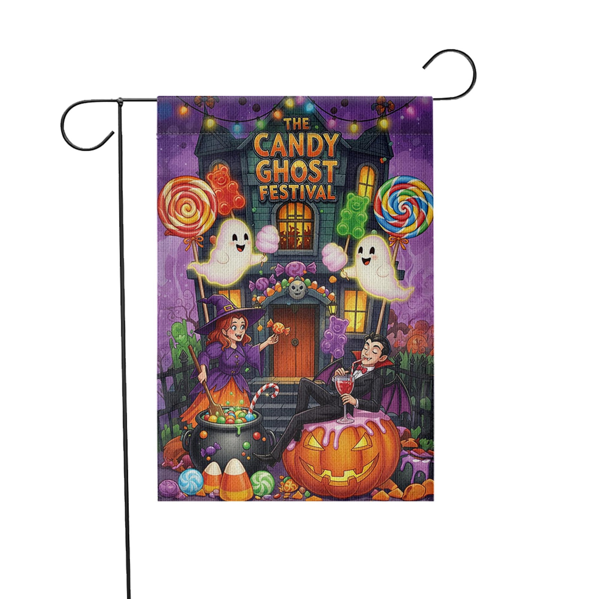 Candy Ghost Festival Garden Flag | Halloween Outdoor Decor | Spooky Yard Art | Trick or Treat Decoration