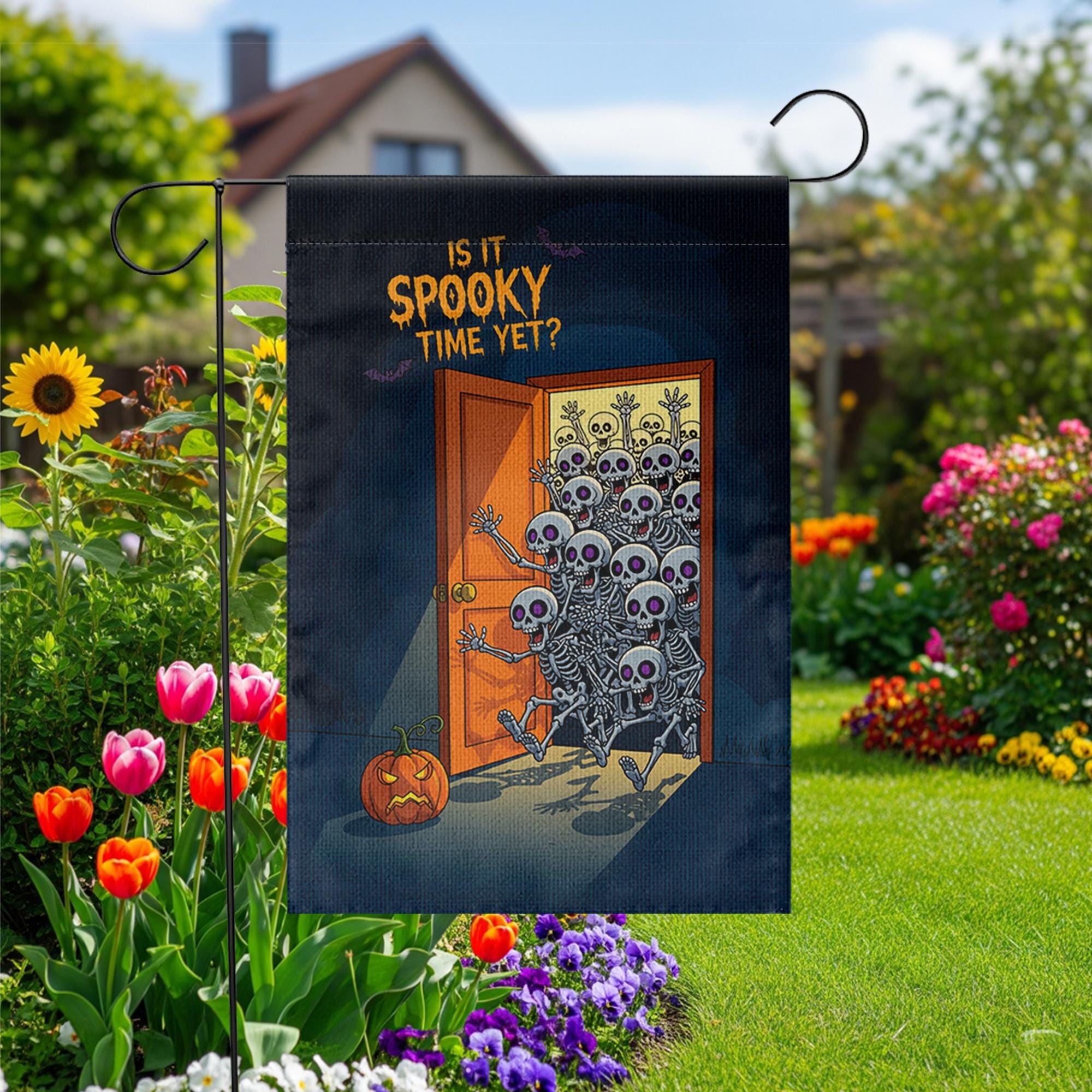 Is It Spooky Time Yet? | Garden Flag | Funny Halloween Skeleton Yard Decor | Outdoor Fall Decoration