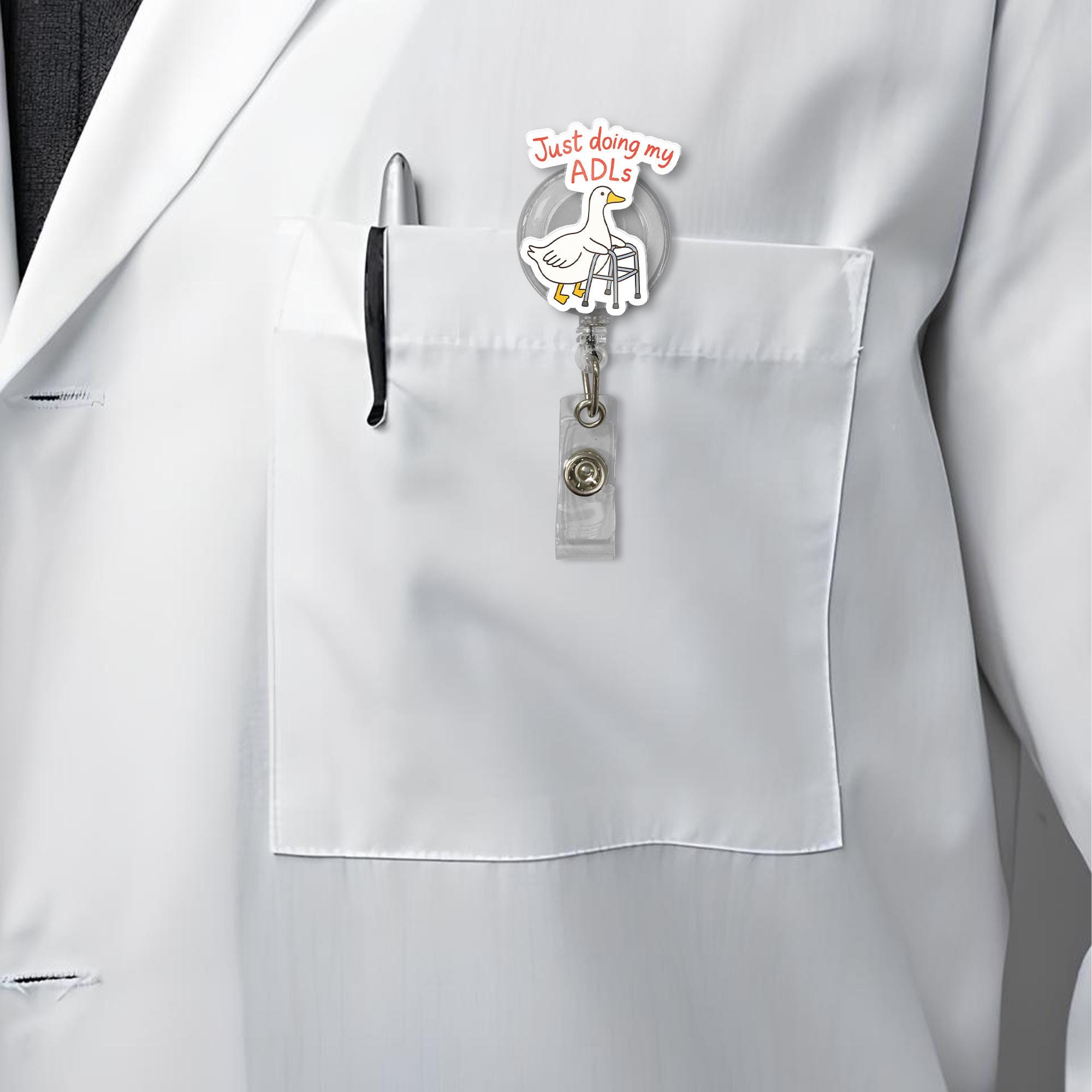 Funny OT Badge Reel – “Just Doing My ADLs” Goose with Walker – Silly Occupational Therapy Gift for COTAs, OTs, or Rehab Teams
