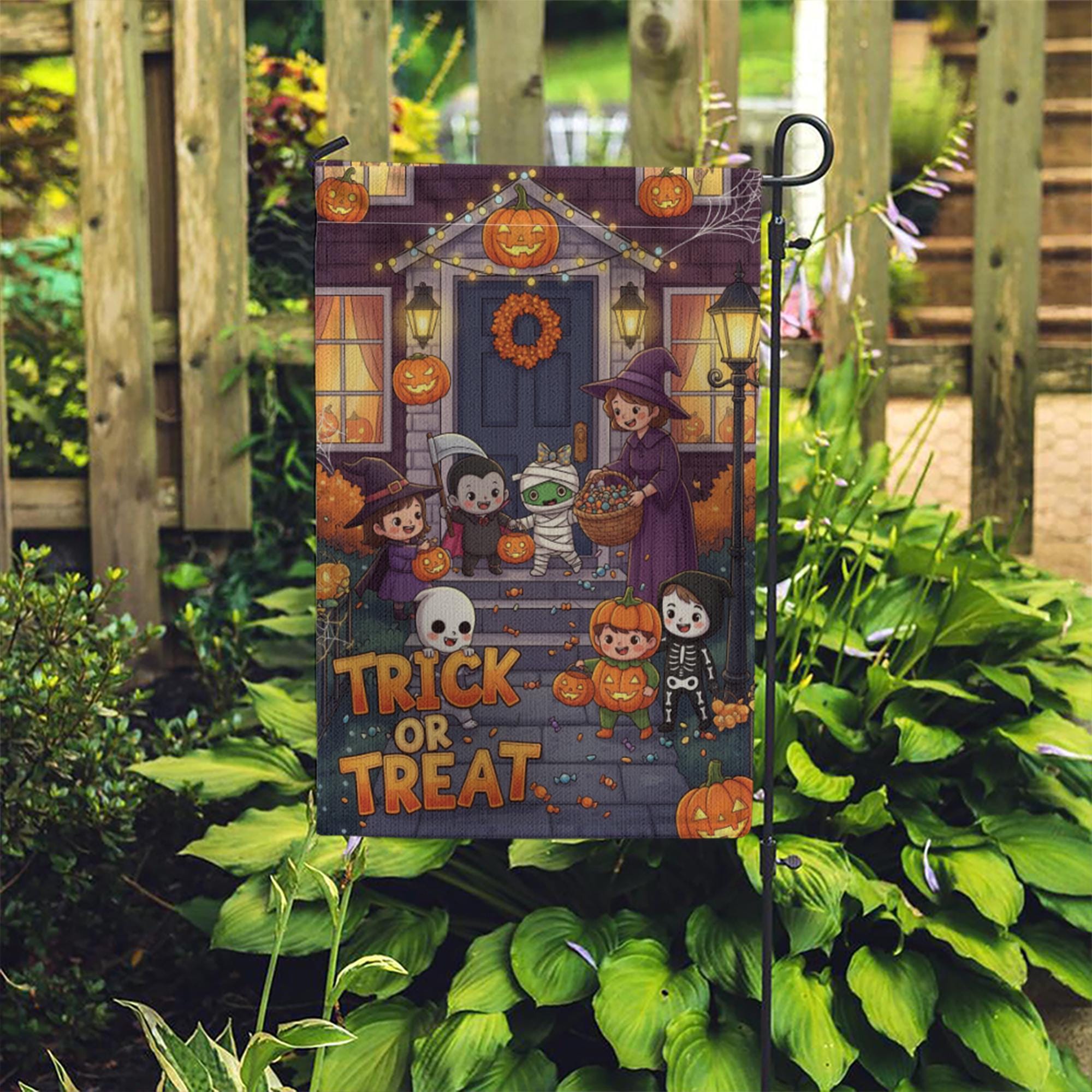 Trick or Treat Garden Flag | Cute Kids Halloween Outdoor Decor | Spooky Yard Sign | Fall Festive Flag