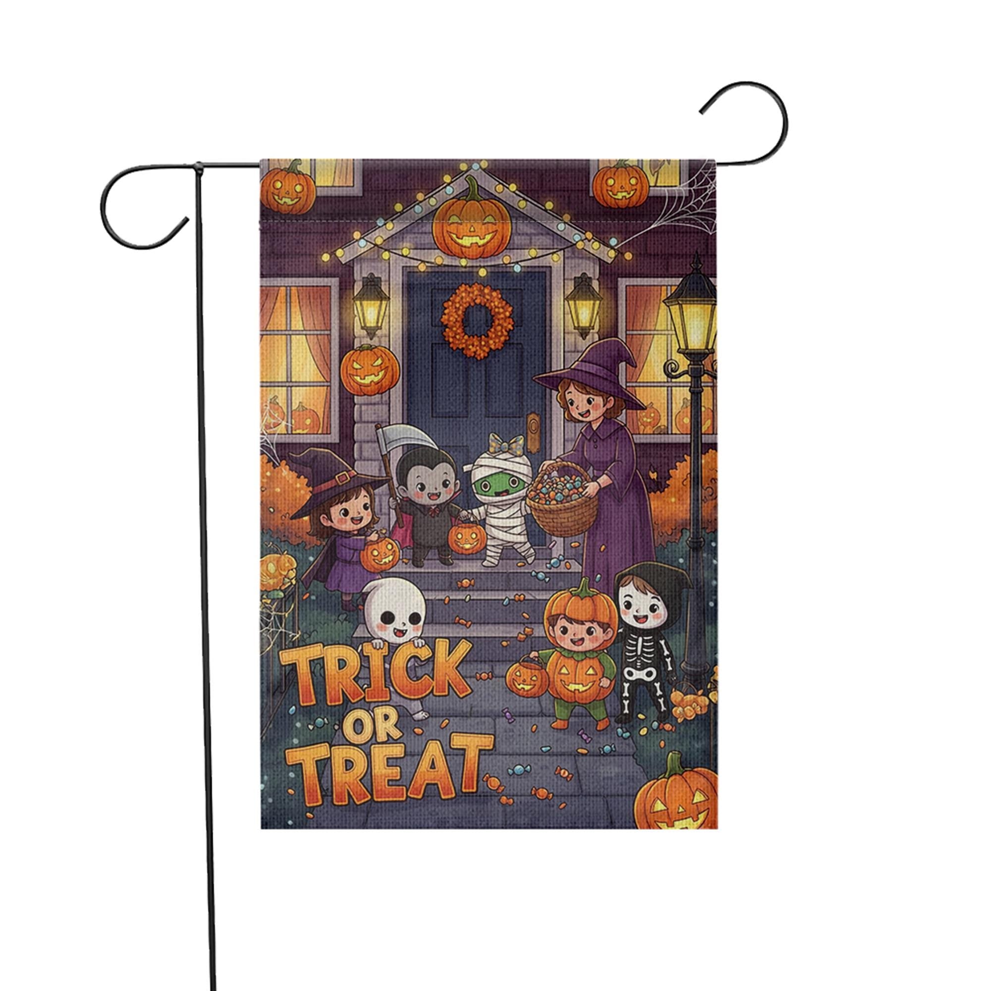 Trick or Treat Garden Flag | Cute Kids Halloween Outdoor Decor | Spooky Yard Sign | Fall Festive Flag