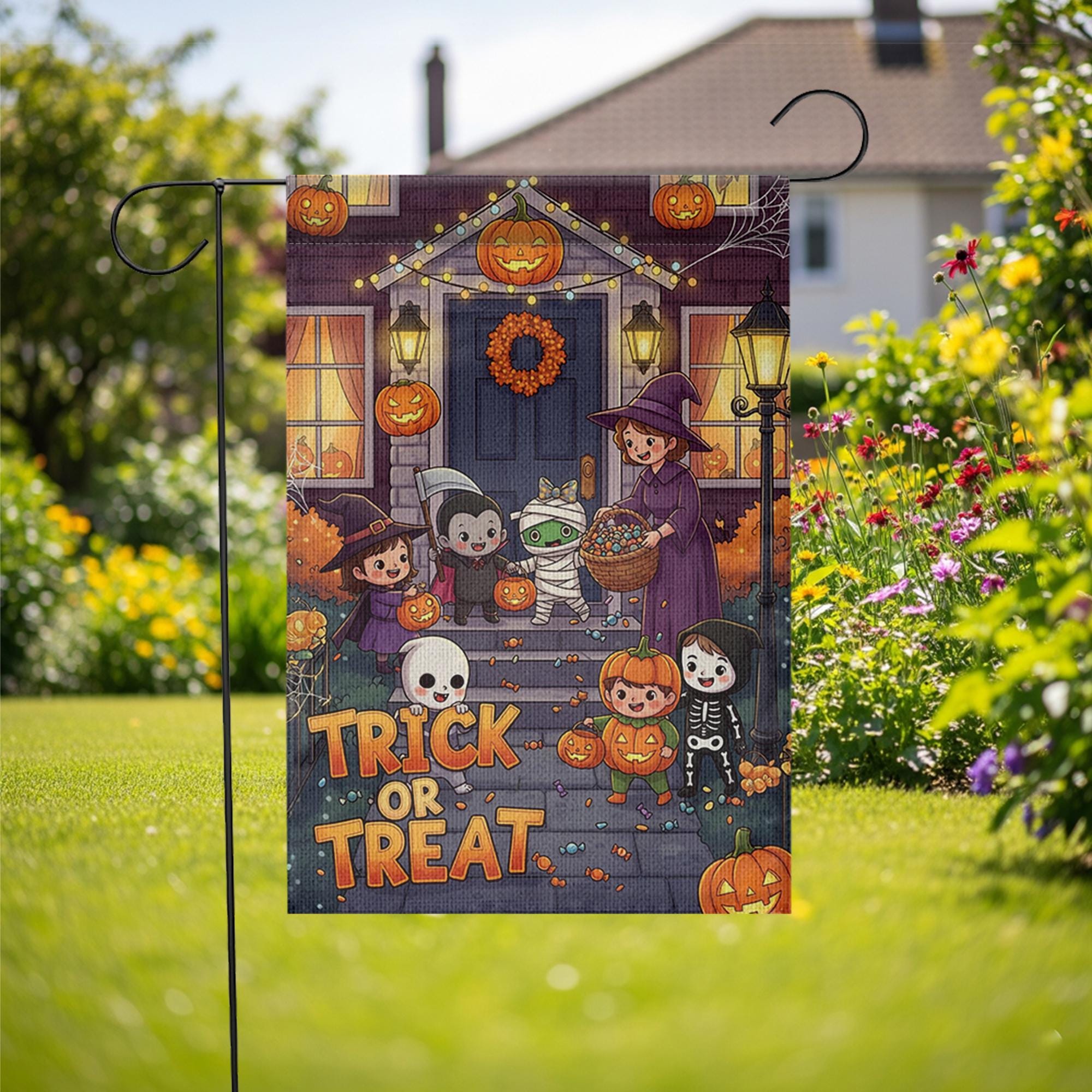 Trick or Treat Garden Flag | Cute Kids Halloween Outdoor Decor | Spooky Yard Sign | Fall Festive Flag