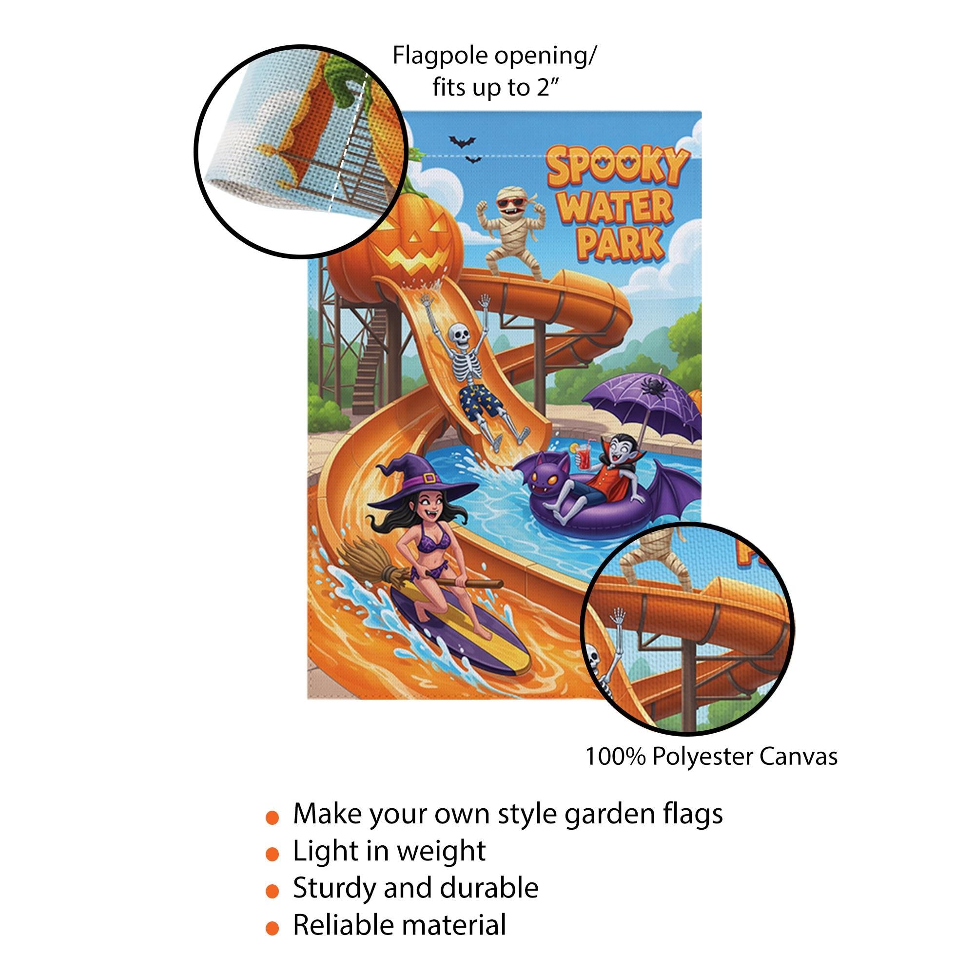 Spooky Water Park Garden Flag | Funny Halloween Outdoor Decor | Unique Monster Yard Art | Summer Fall Flag