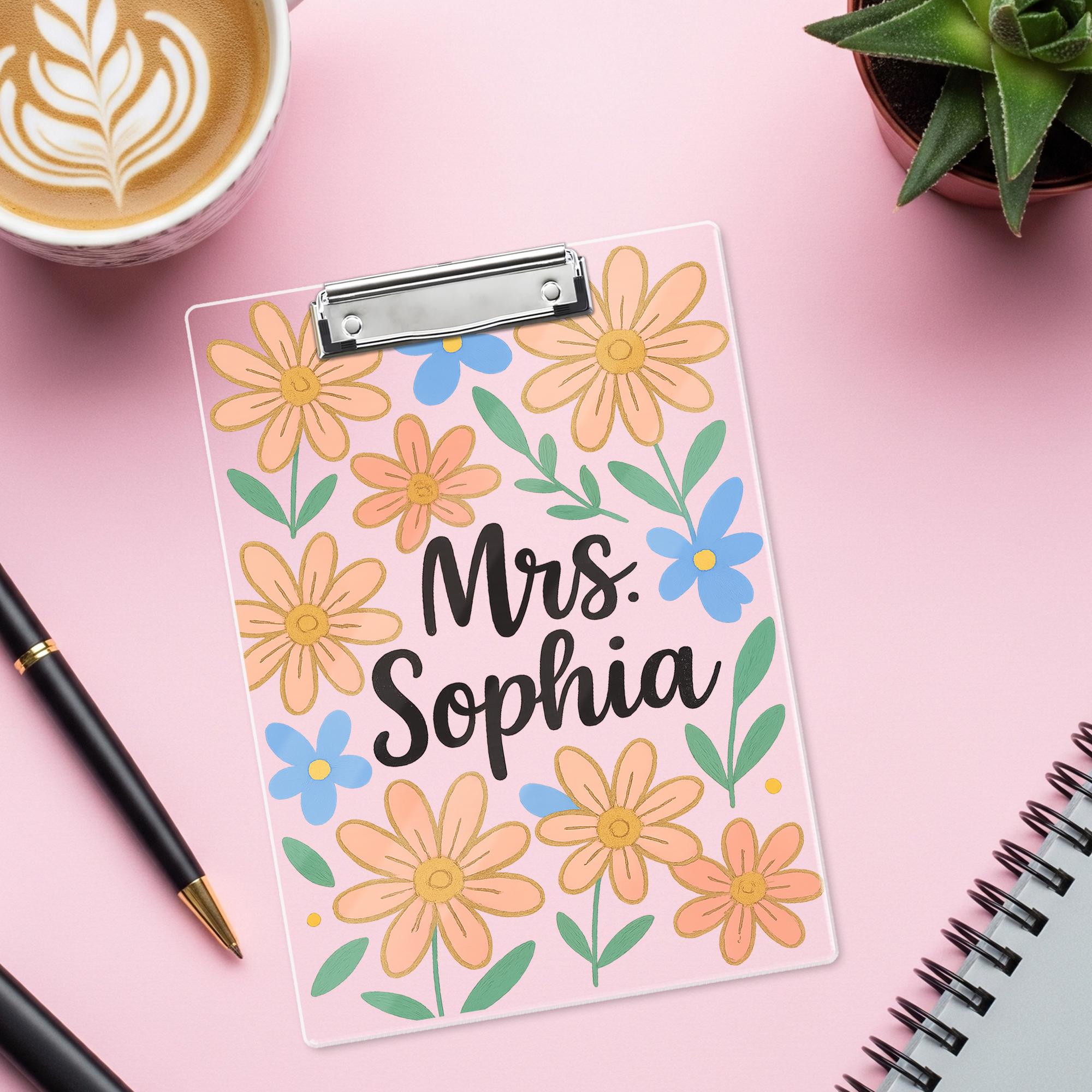 Custom Teacher Clipboard, Floral Acrylic Clipboard with Name, Personalized Back to School Gift, Cute Desk Accessory
