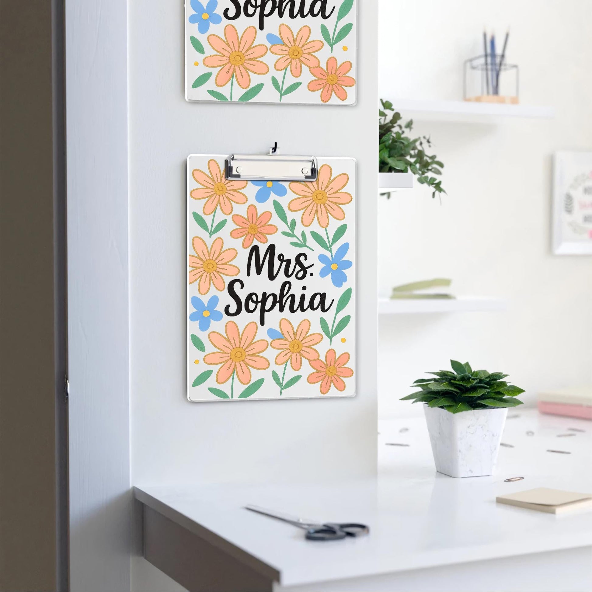 Custom Teacher Clipboard, Floral Acrylic Clipboard with Name, Personalized Back to School Gift, Cute Desk Accessory
