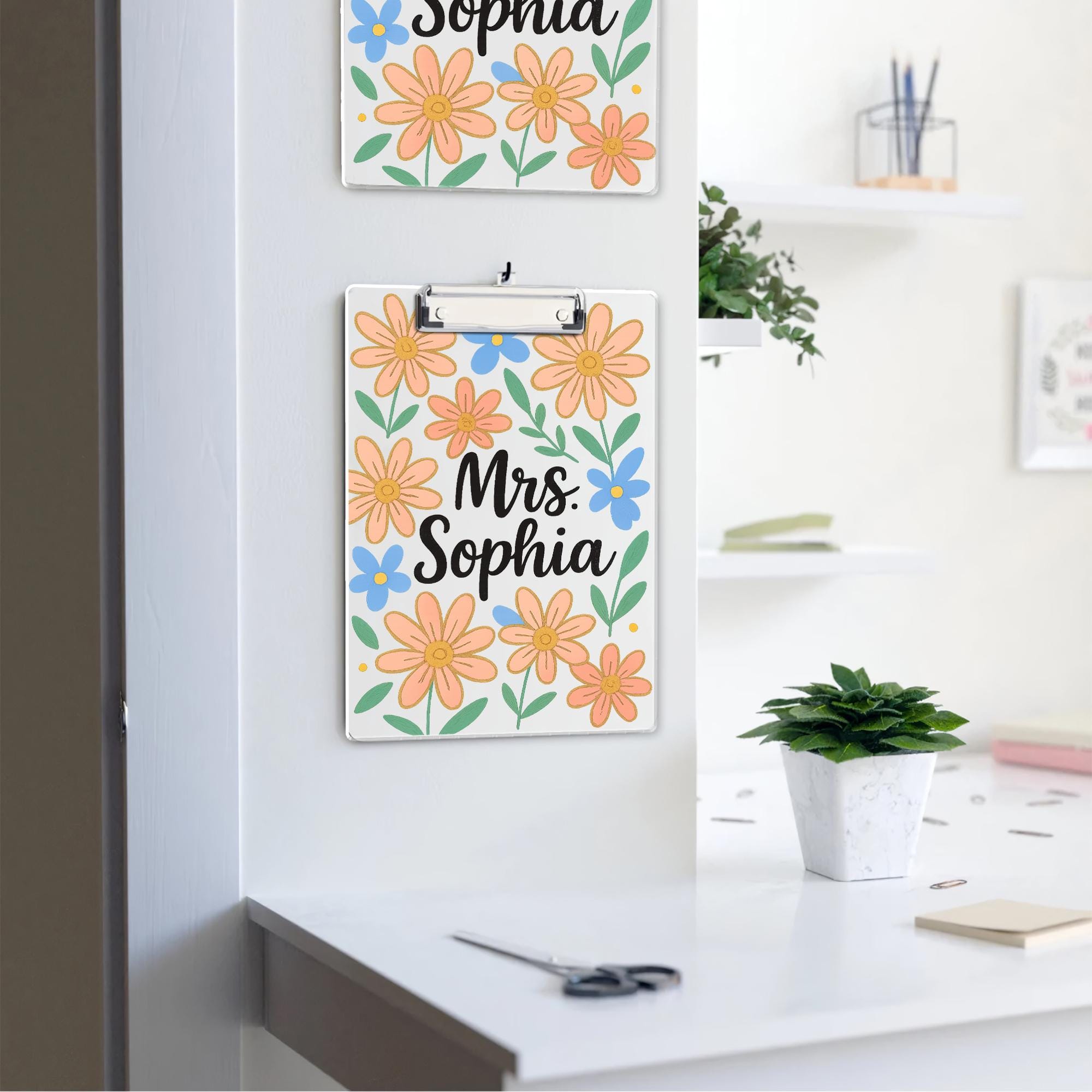 Custom Teacher Clipboard, Floral Acrylic Clipboard with Name, Personalized Back to School Gift, Cute Desk Accessory