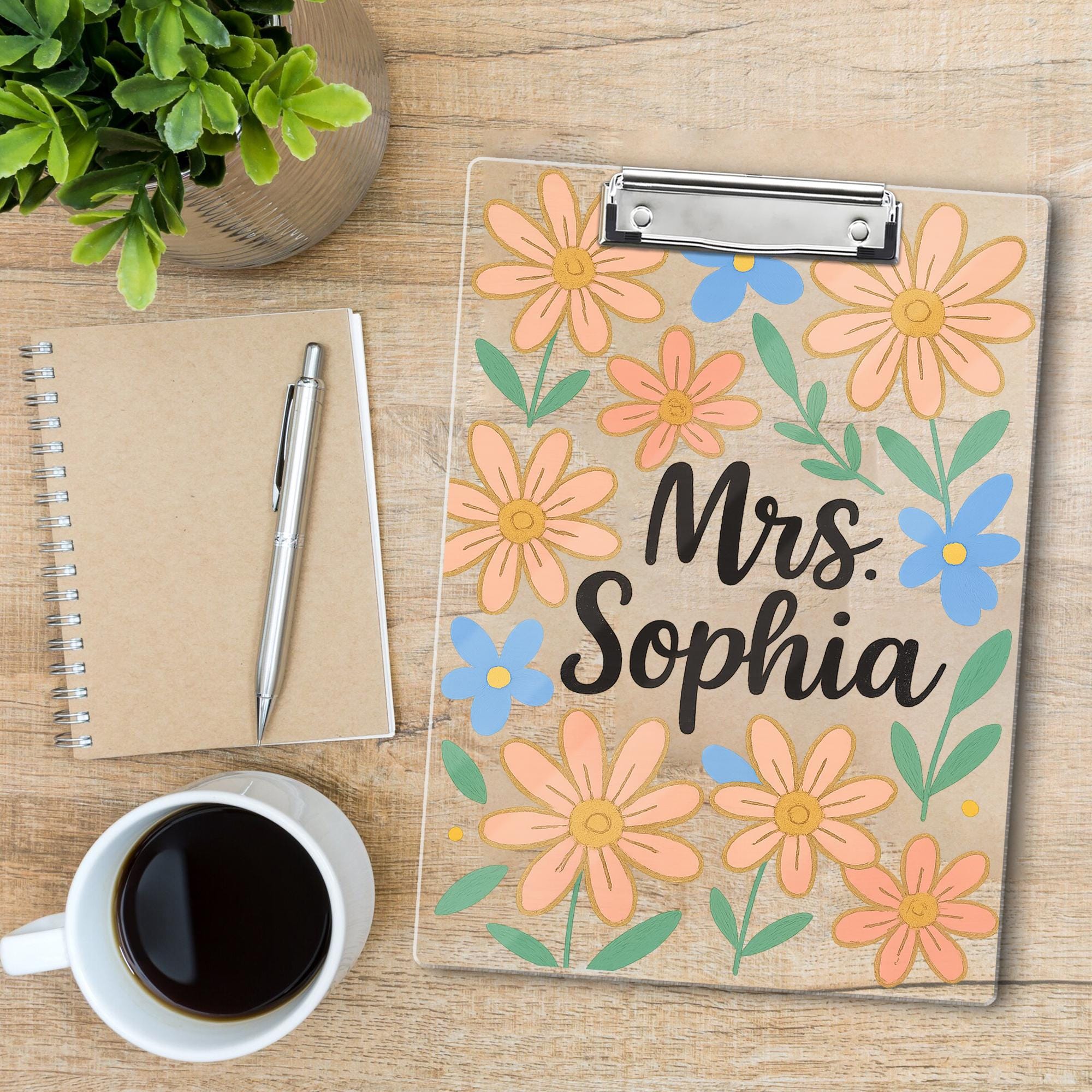 Custom Teacher Clipboard, Floral Acrylic Clipboard with Name, Personalized Back to School Gift, Cute Desk Accessory