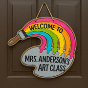 Personalized Art Teacher Sign for Classroom, Custom Welcome to Art Class Door Hanger, Wooden Palette Art Room Decor, Teacher Gift Idea