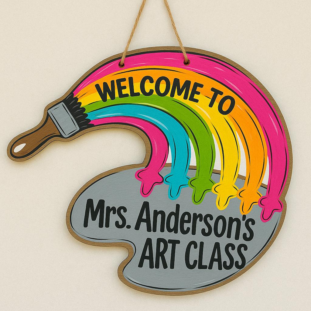 Personalized Art Teacher Sign for Classroom, Custom Welcome to Art Class Door Hanger, Wooden Palette Art Room Decor, Teacher Gift Idea