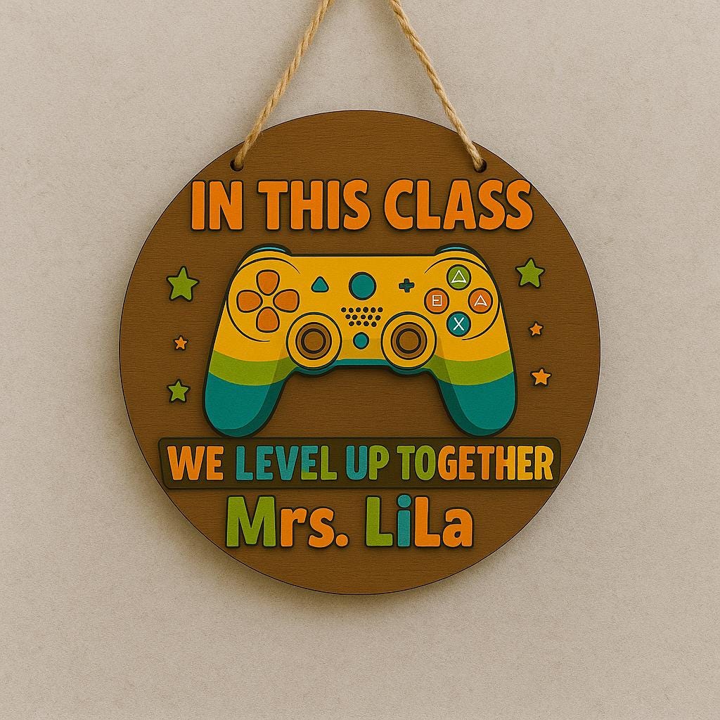 Personalized Teacher Gift, Gamer Classroom Decor, We Level Up Together Sign, Custom Teacher Door Hanger, Back to School Wooden Name Plaque