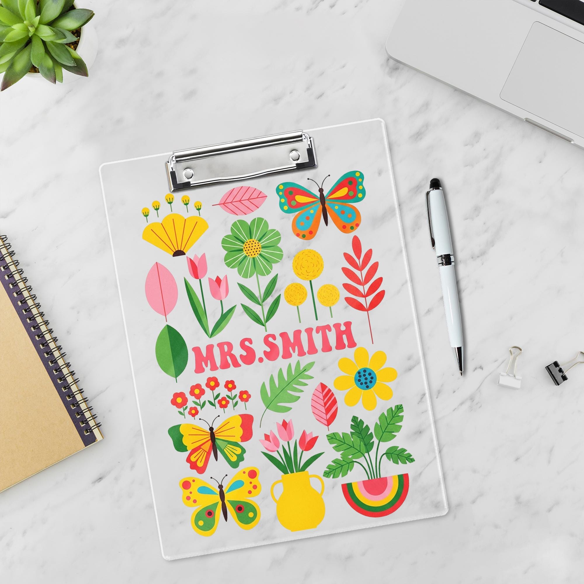 Personalized Teacher Clipboard, Floral Butterfly Custom Clipboard, Cute Office Gift, Back to School Teacher Supplies, Name Clipboard