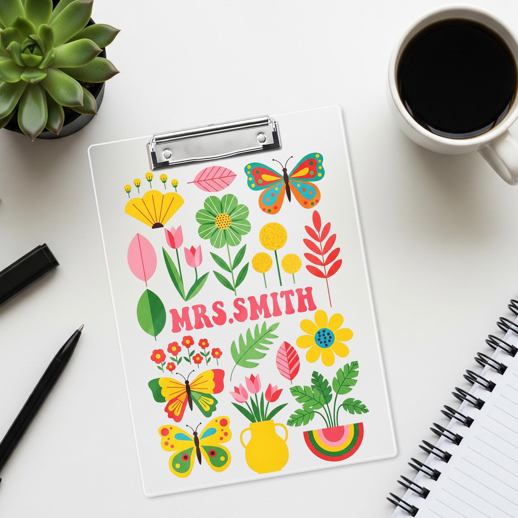 Personalized Teacher Clipboard, Floral Butterfly Custom Clipboard, Cute Office Gift, Back to School Teacher Supplies, Name Clipboard