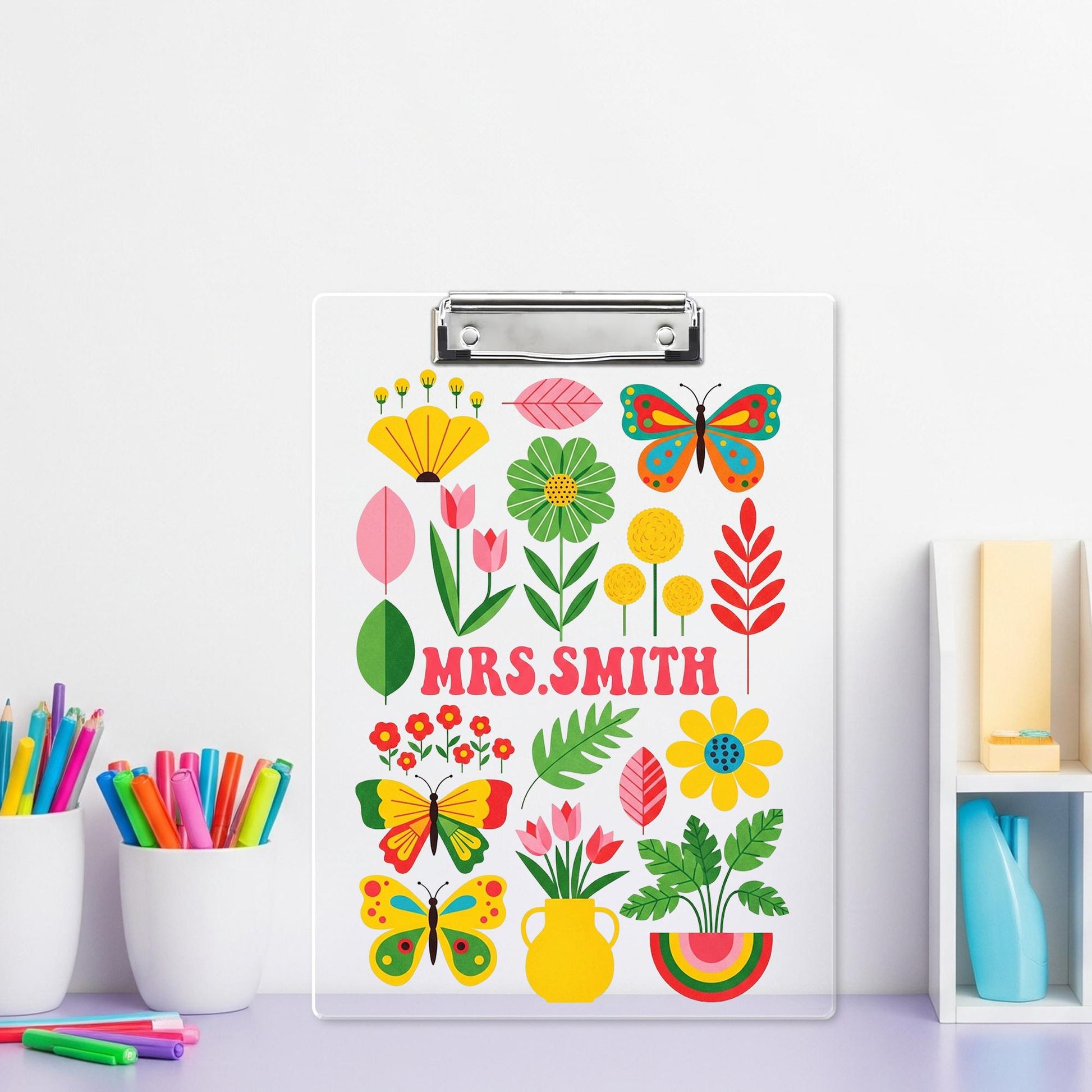 Personalized Teacher Clipboard, Floral Butterfly Custom Clipboard, Cute Office Gift, Back to School Teacher Supplies, Name Clipboard