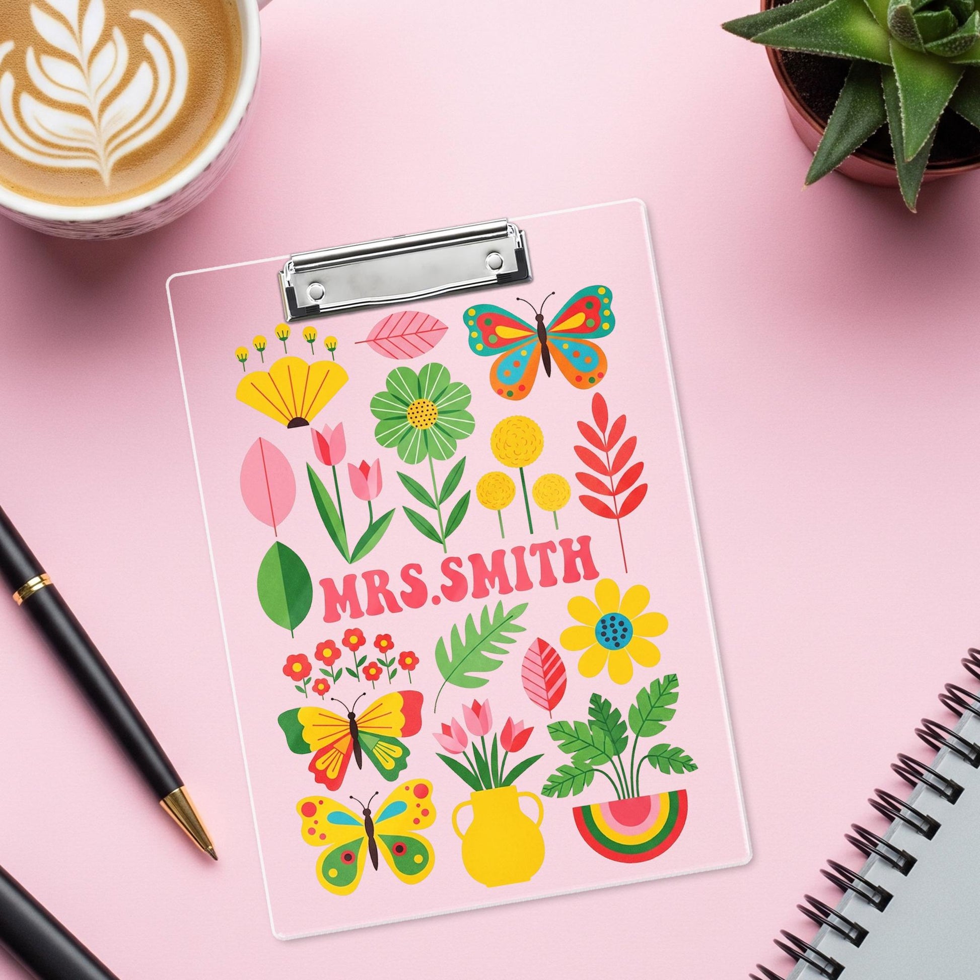 Personalized Teacher Clipboard, Floral Butterfly Custom Clipboard, Cute Office Gift, Back to School Teacher Supplies, Name Clipboard