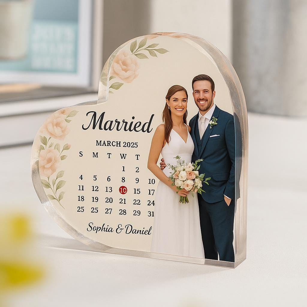 Personalized Wedding Gift, Married Calendar Acrylic Plaque, Wedding Gift for Couple, Married Plaque Gift for Couple, Wedding Keepsake Gift