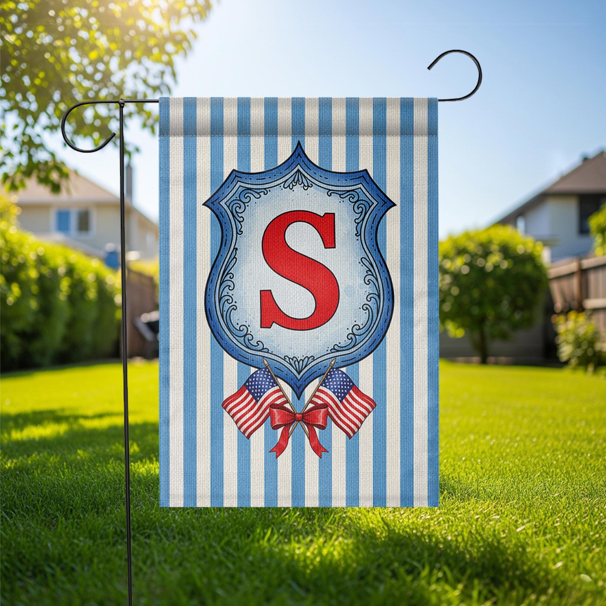 Patriotic Garden Flag with Monogram, Custom Initial Outdoor Flag, 4th of July Yard Decor, Red White Blue Americana Flag