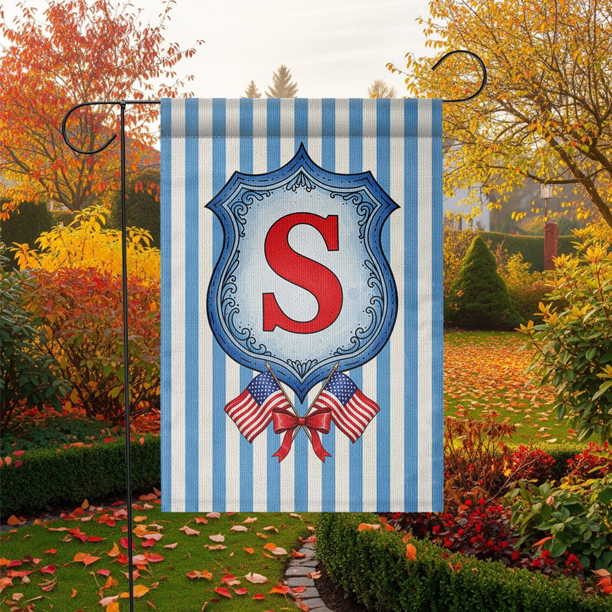 Patriotic Garden Flag with Monogram, Custom Initial Outdoor Flag, 4th of July Yard Decor, Red White Blue Americana Flag