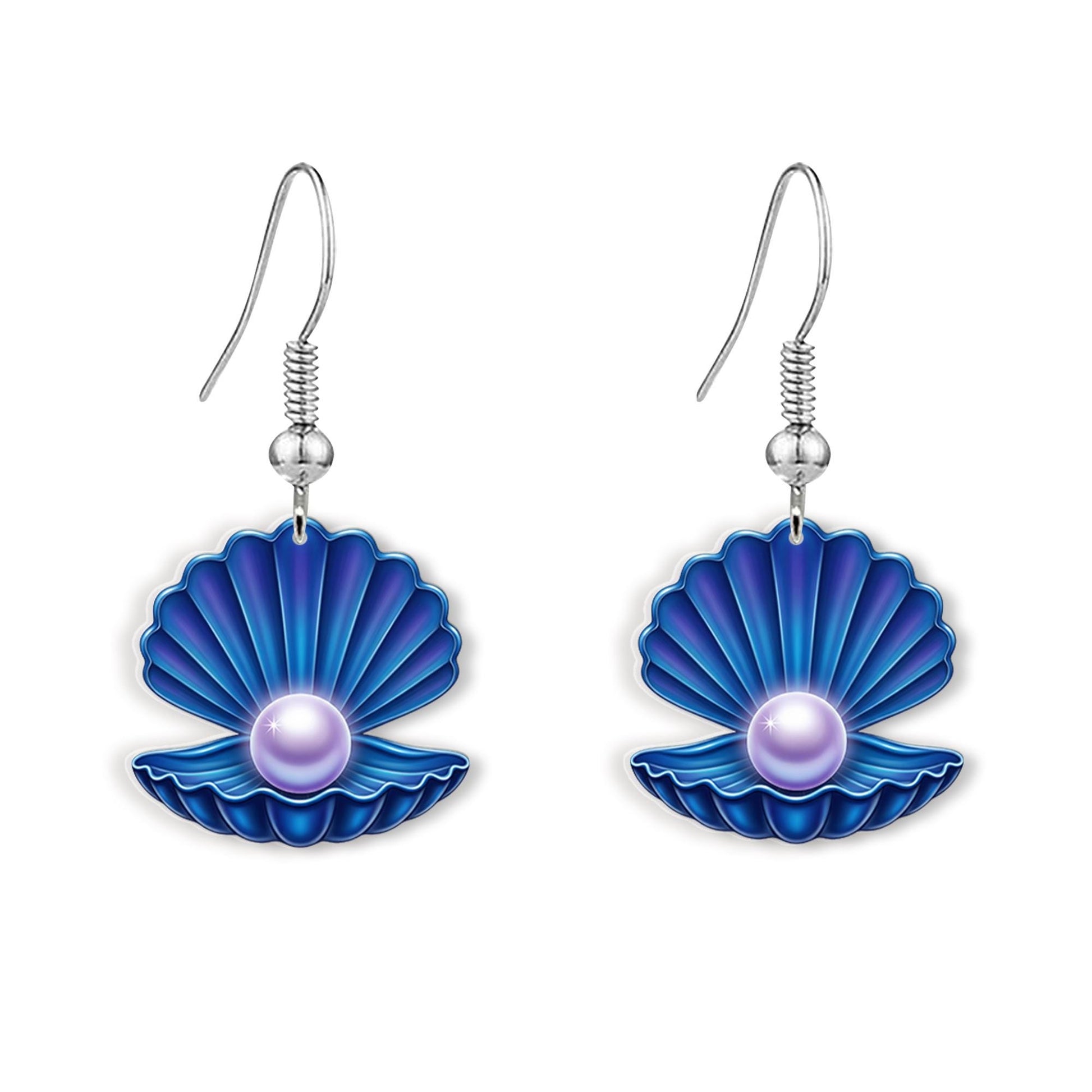 Blue Seashell Pearl Earrings – Ocean-Inspired Acrylic Dangle Jewelry, Mermaid Beach Gift, Summer Accessory For Beach Trip, Gift For Her, Mom
