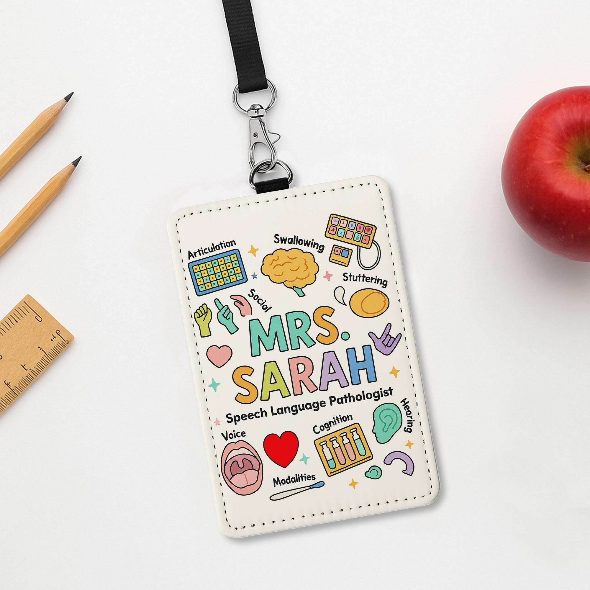 SLP ID Badge Holder, Personalized Speech Therapist Name Tag, Custom Lanyard Insert for Teachers, Gift for Language Pathologist