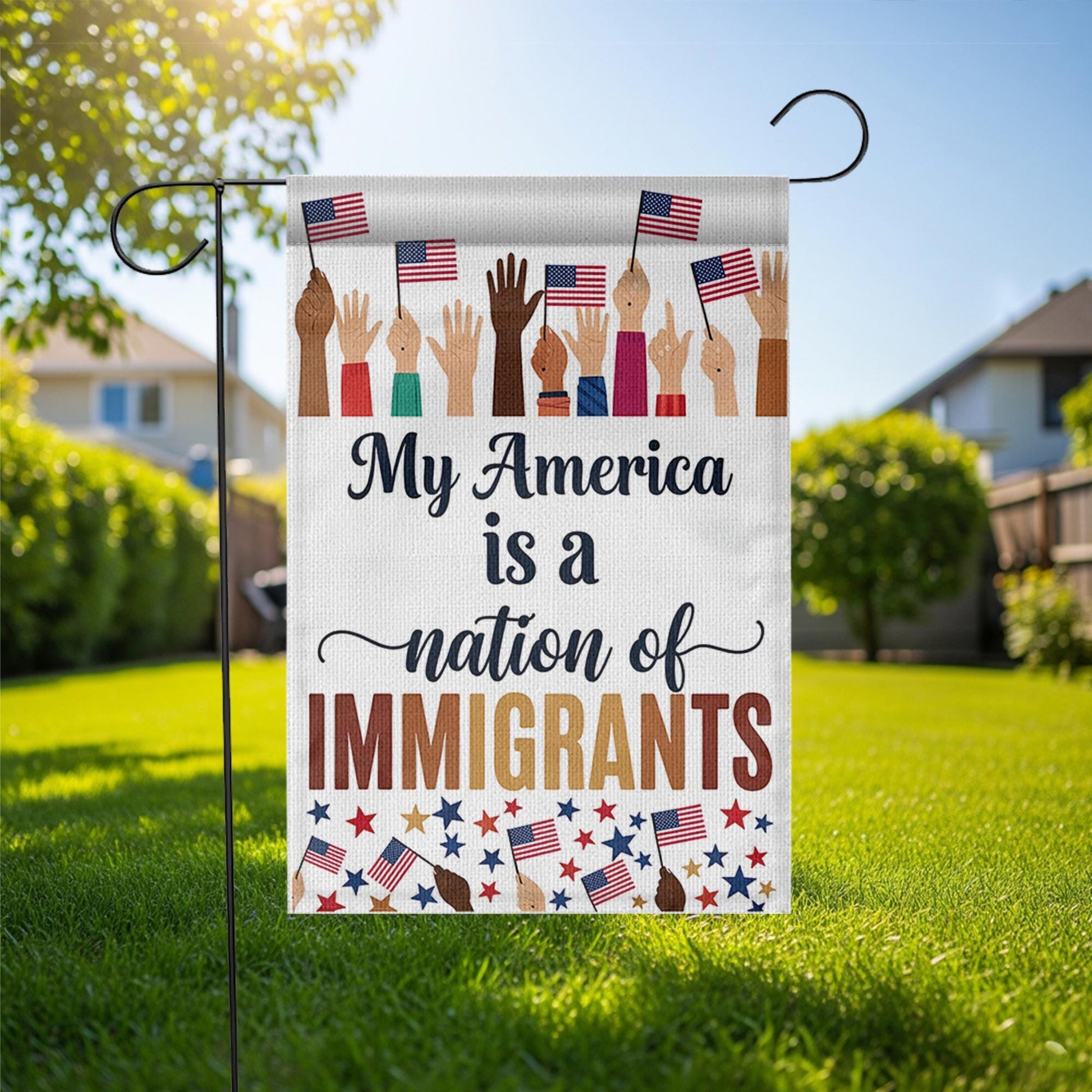 My America Nation of Immigrants Flag, Patriotic Garden Flag, Inclusive Yard Decor, 4th of July Outdoor Sign, Unity Lawn Flag