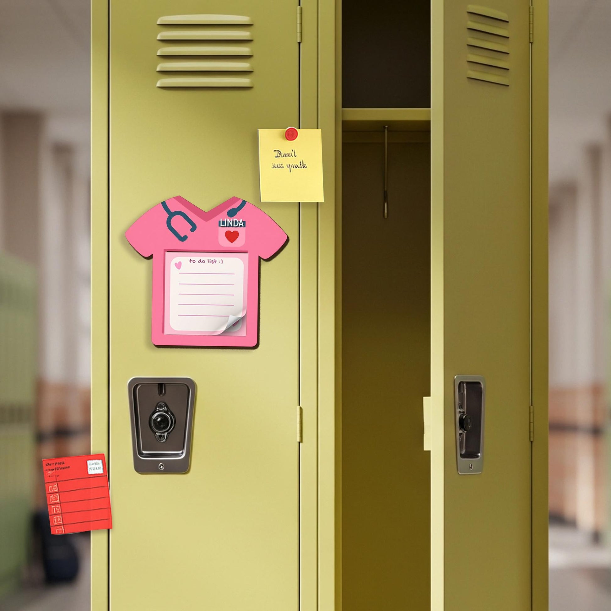 Personalized Nurse Magnetic Sticky Note Organizer – Pink Scrub Note Magnet for Locker or Fridge – Cute Gift for Nurses, CNA, or Med Students