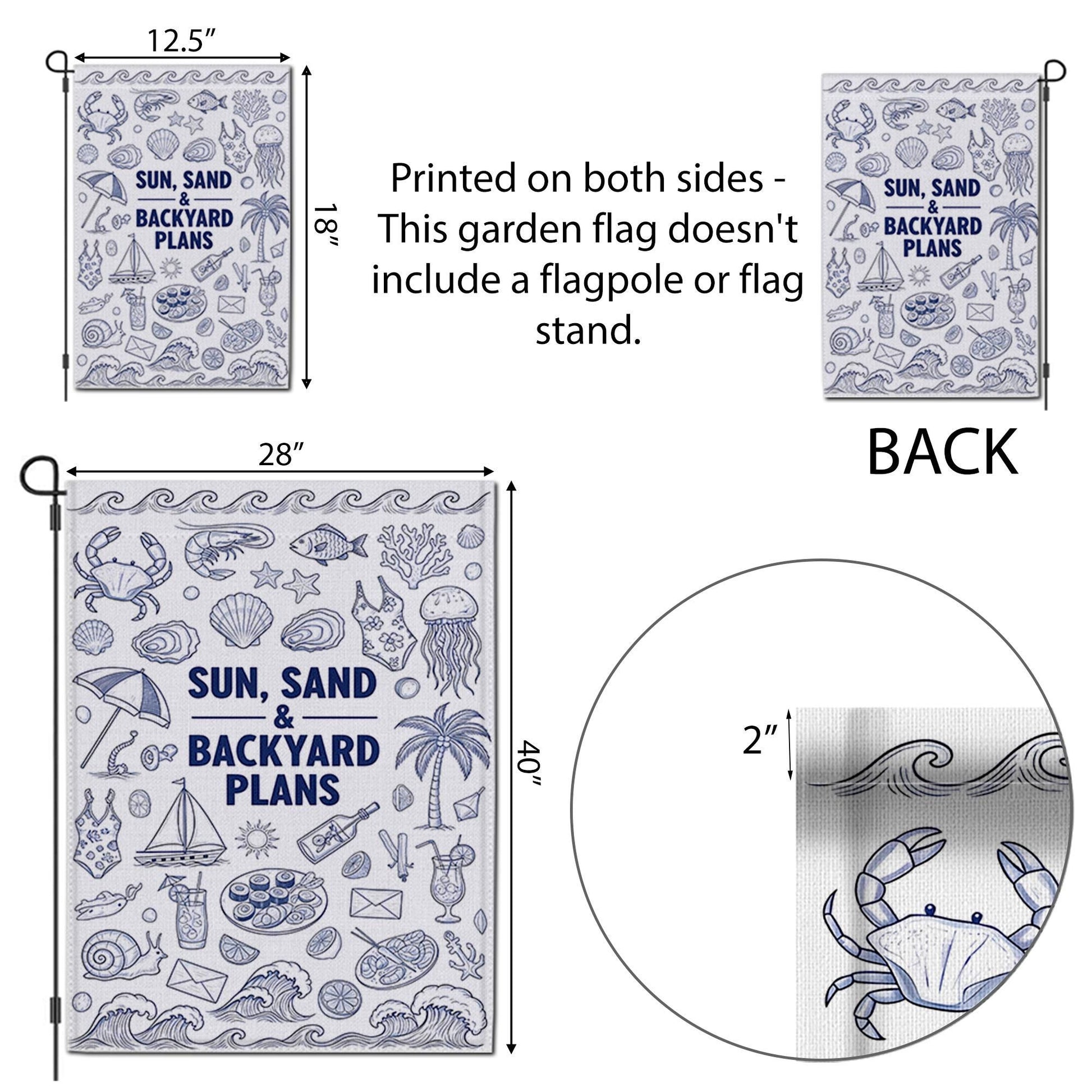 Sun Sand and Backyard Plans Garden Flag, Summer Beach Theme Yard Decor, Coastal Outdoor Flag, Pool Party Patio Decoration