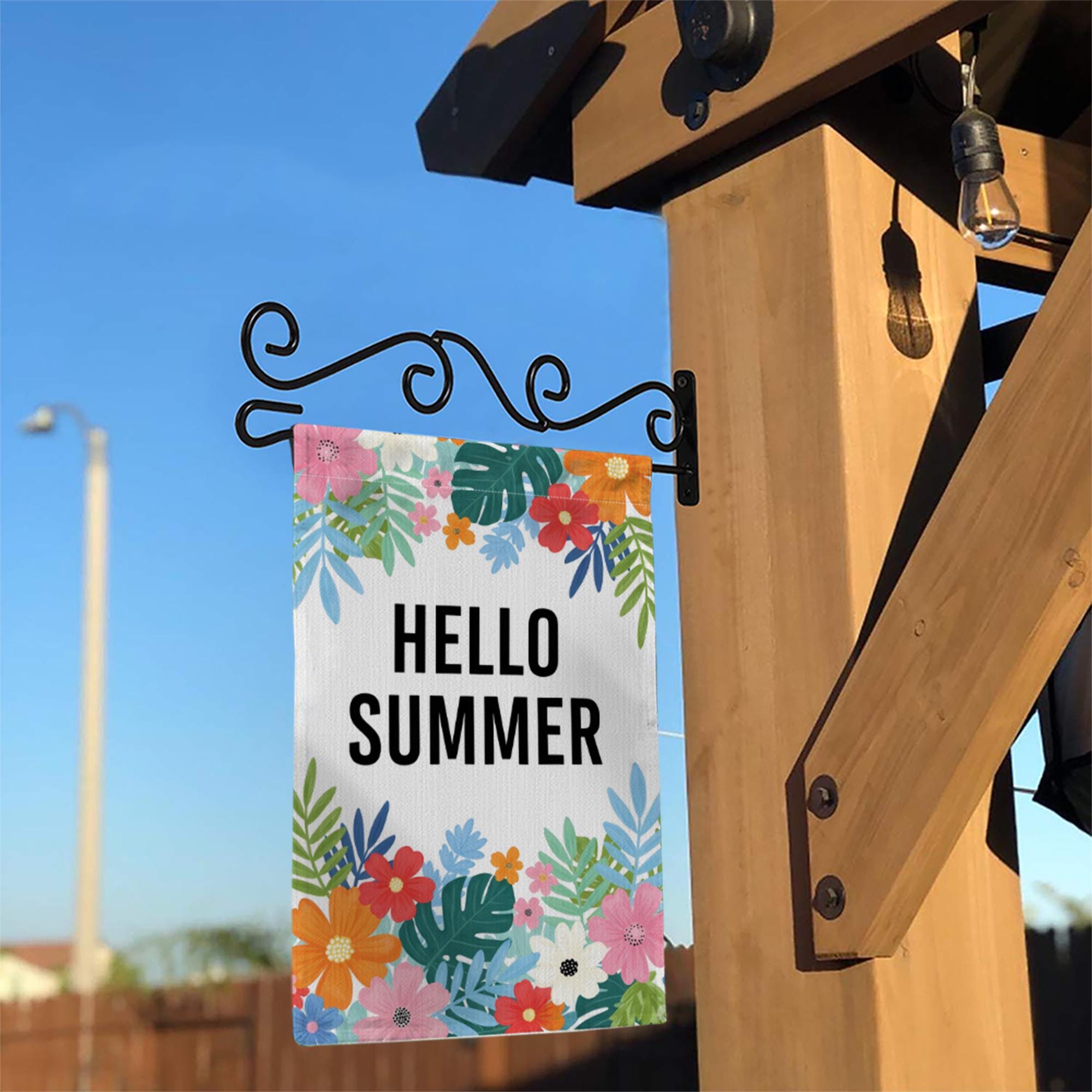 Hello Summer Garden Flag, Colorful Floral Outdoor Yard Decor, Summer Porch Flag, Seasonal Welcome Sign for Garden or Patio