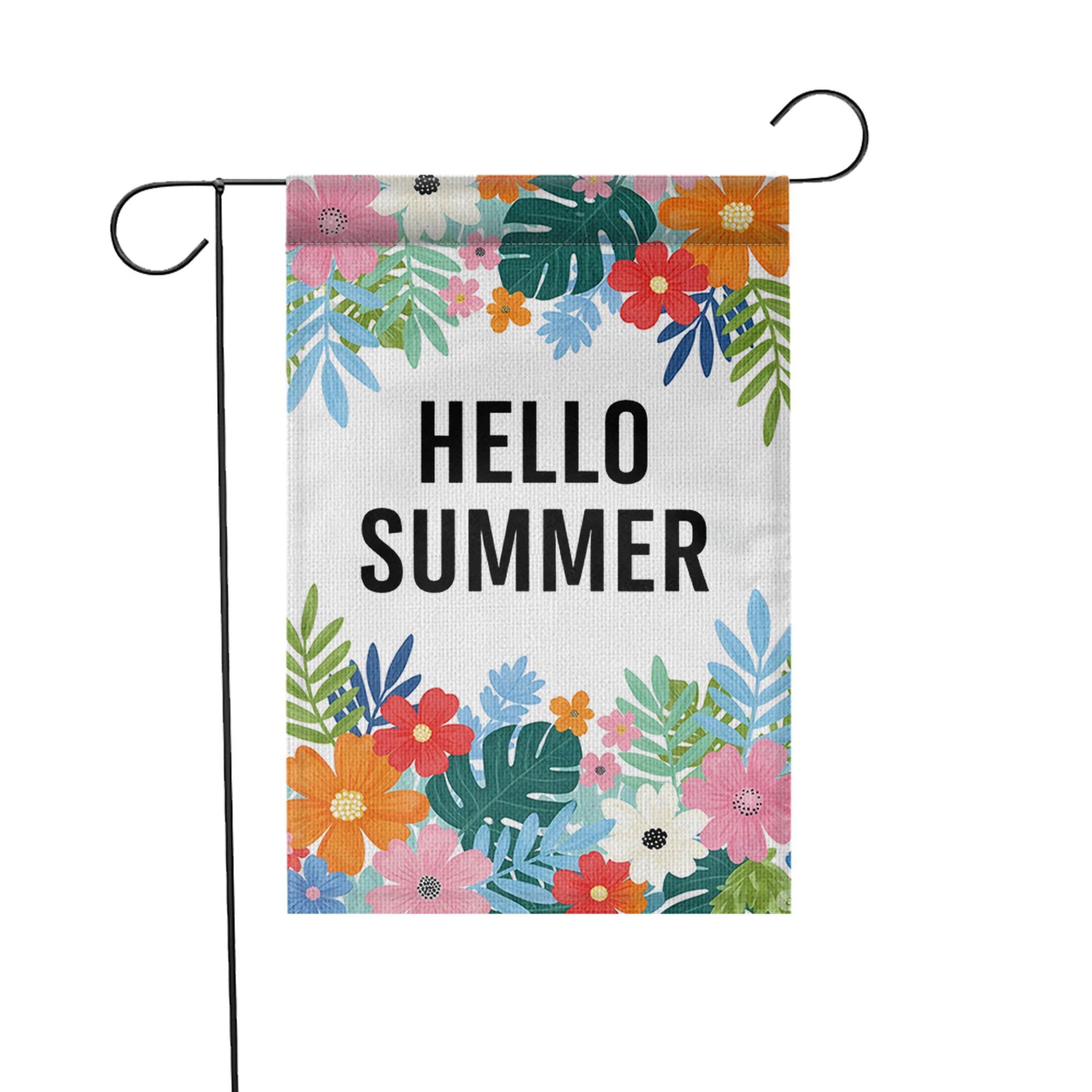 Hello Summer Garden Flag, Colorful Floral Outdoor Yard Decor, Summer Porch Flag, Seasonal Welcome Sign for Garden or Patio