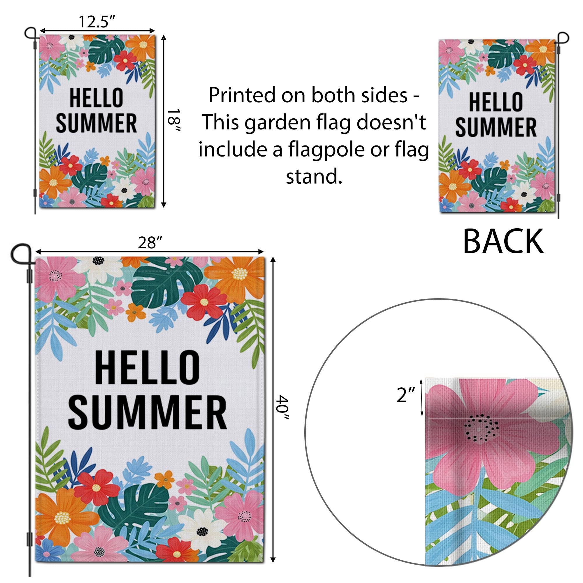 Hello Summer Garden Flag, Colorful Floral Outdoor Yard Decor, Summer Porch Flag, Seasonal Welcome Sign for Garden or Patio
