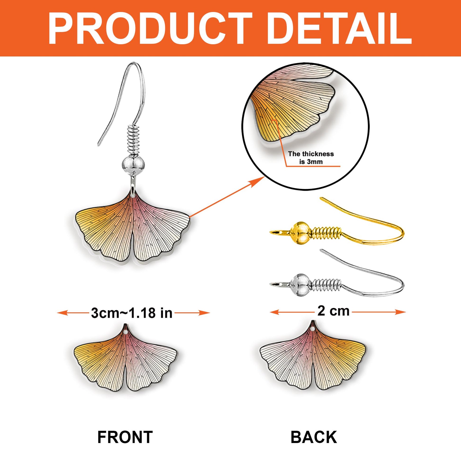 Ginkgo Leaf Drop Earrings - Gradient Autumn Fan Leaf Jewelry, Nature Inspired Lightweight Dangle Earrings for Women Gift