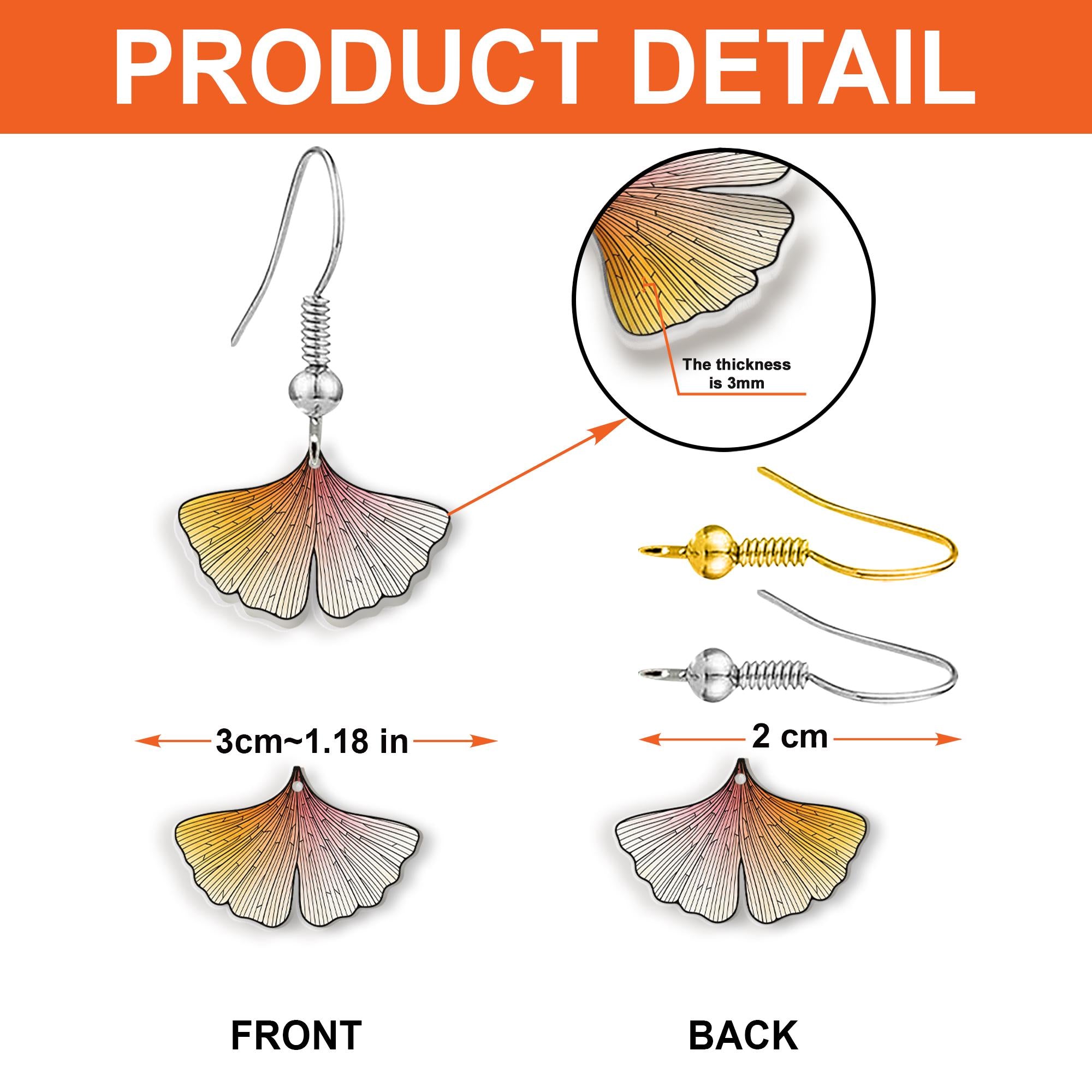 Ginkgo Leaf Drop Earrings - Gradient Autumn Fan Leaf Jewelry, Nature Inspired Lightweight Dangle Earrings for Women Gift