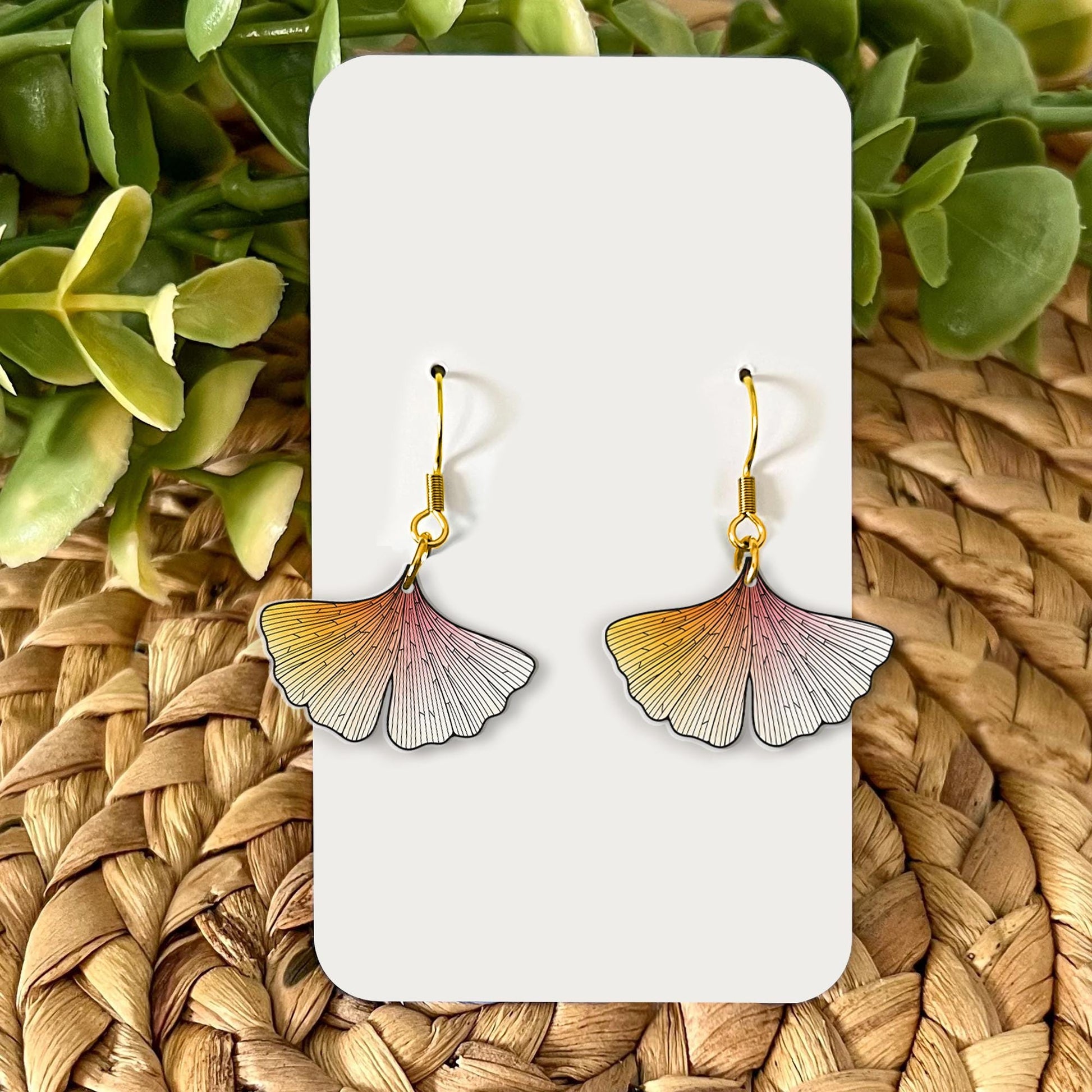 Ginkgo Leaf Drop Earrings - Gradient Autumn Fan Leaf Jewelry, Nature Inspired Lightweight Dangle Earrings for Women Gift