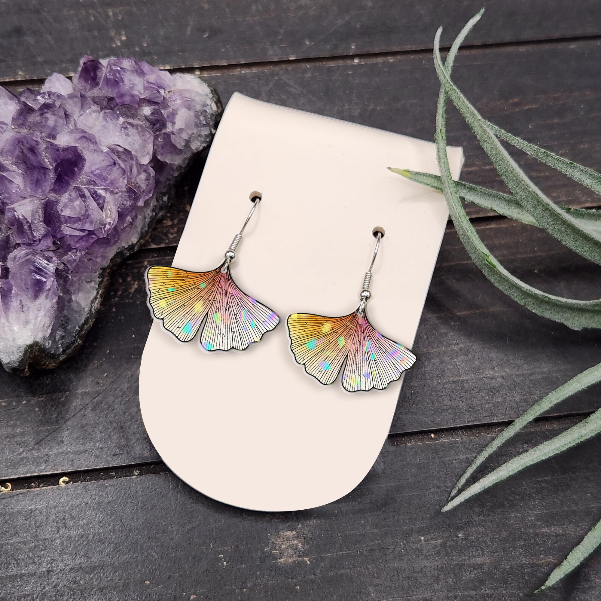 Ginkgo Leaf Drop Earrings - Gradient Autumn Fan Leaf Jewelry, Nature Inspired Lightweight Dangle Earrings for Women Gift