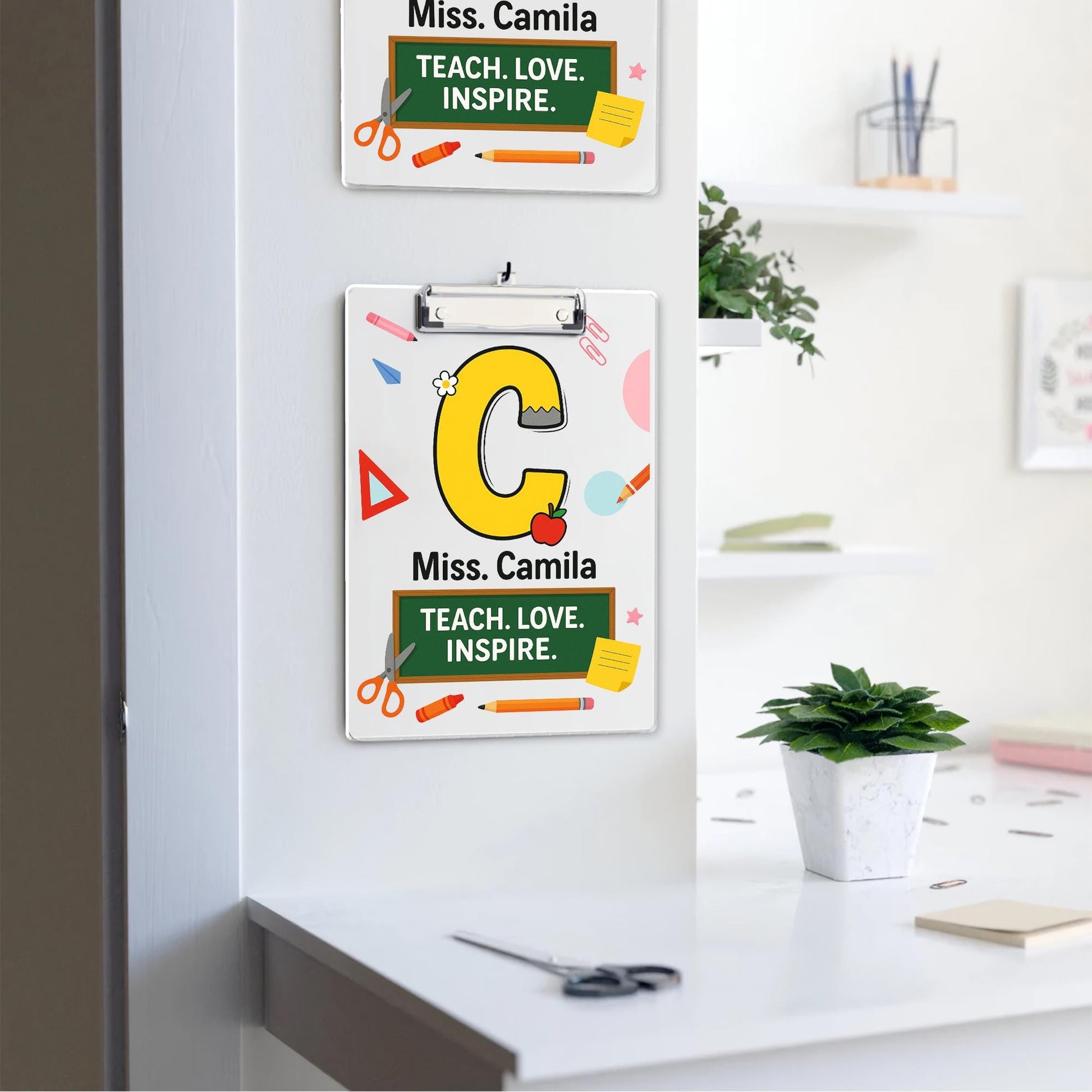 Custom Teacher Clipboard with Name, Personalized Gift for Teacher, Teach Love Inspire School Supplies, Cute Back to School Clipboard