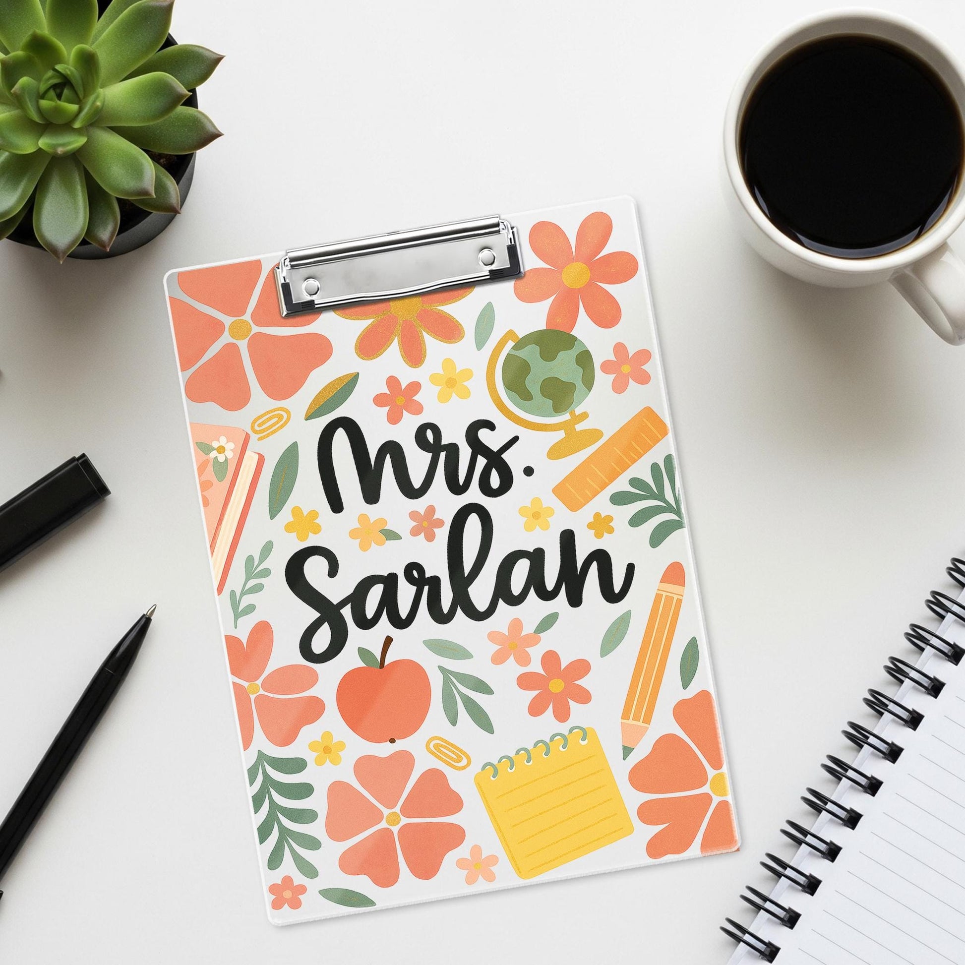Personalized Floral Teacher Clipboard, Custom Name Clipboard for Teacher, Cute Teacher Gift, Classroom Office School Supplies