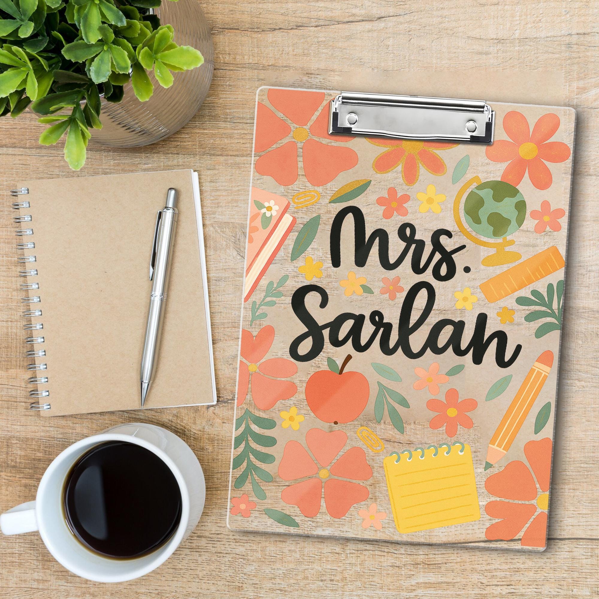 Personalized Floral Teacher Clipboard, Custom Name Clipboard for Teacher, Cute Teacher Gift, Classroom Office School Supplies