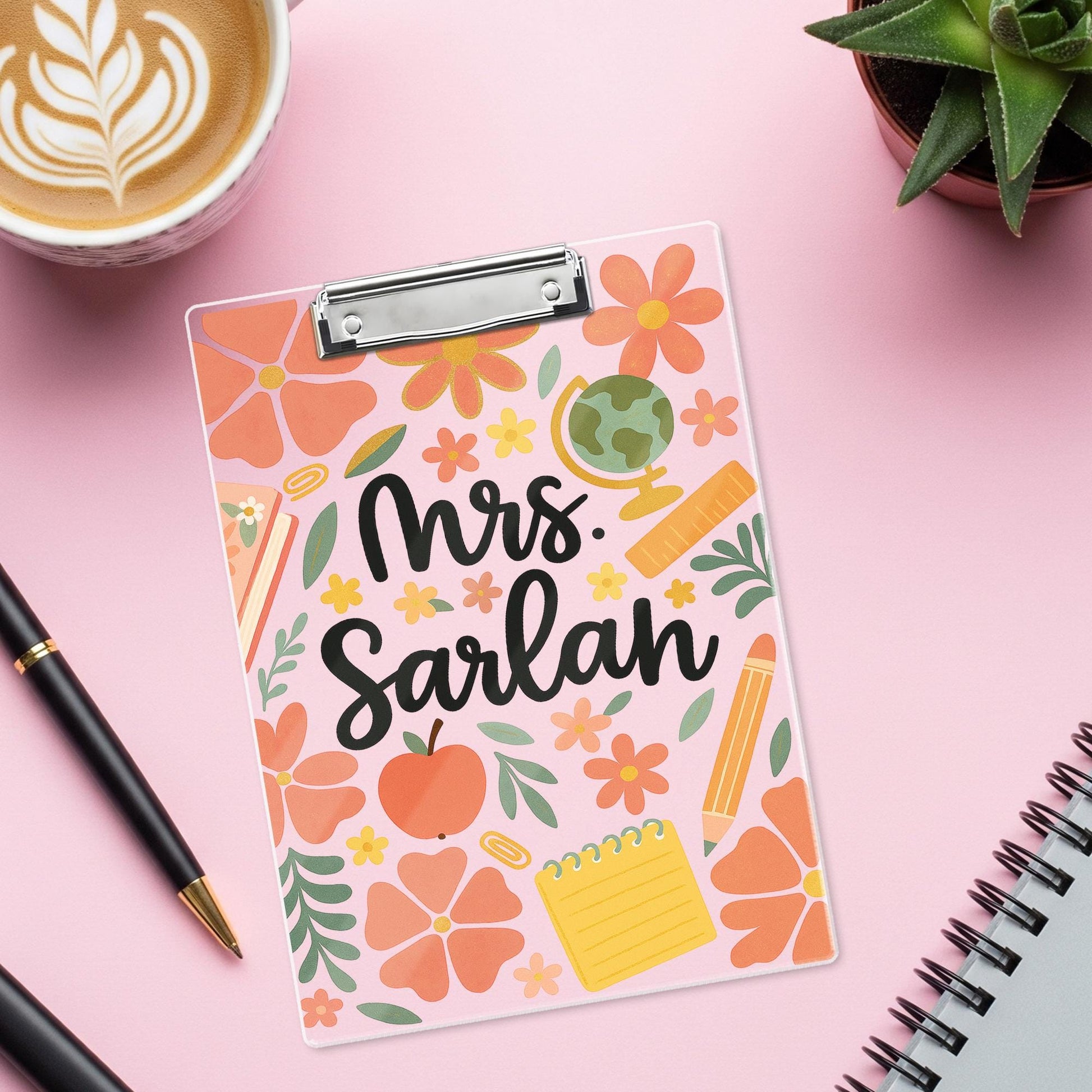 Personalized Floral Teacher Clipboard, Custom Name Clipboard for Teacher, Cute Teacher Gift, Classroom Office School Supplies