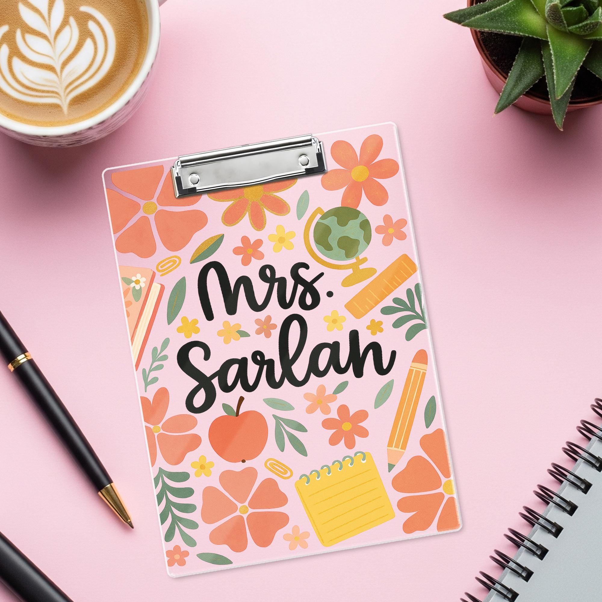 Personalized Floral Teacher Clipboard, Custom Name Clipboard for Teacher, Cute Teacher Gift, Classroom Office School Supplies