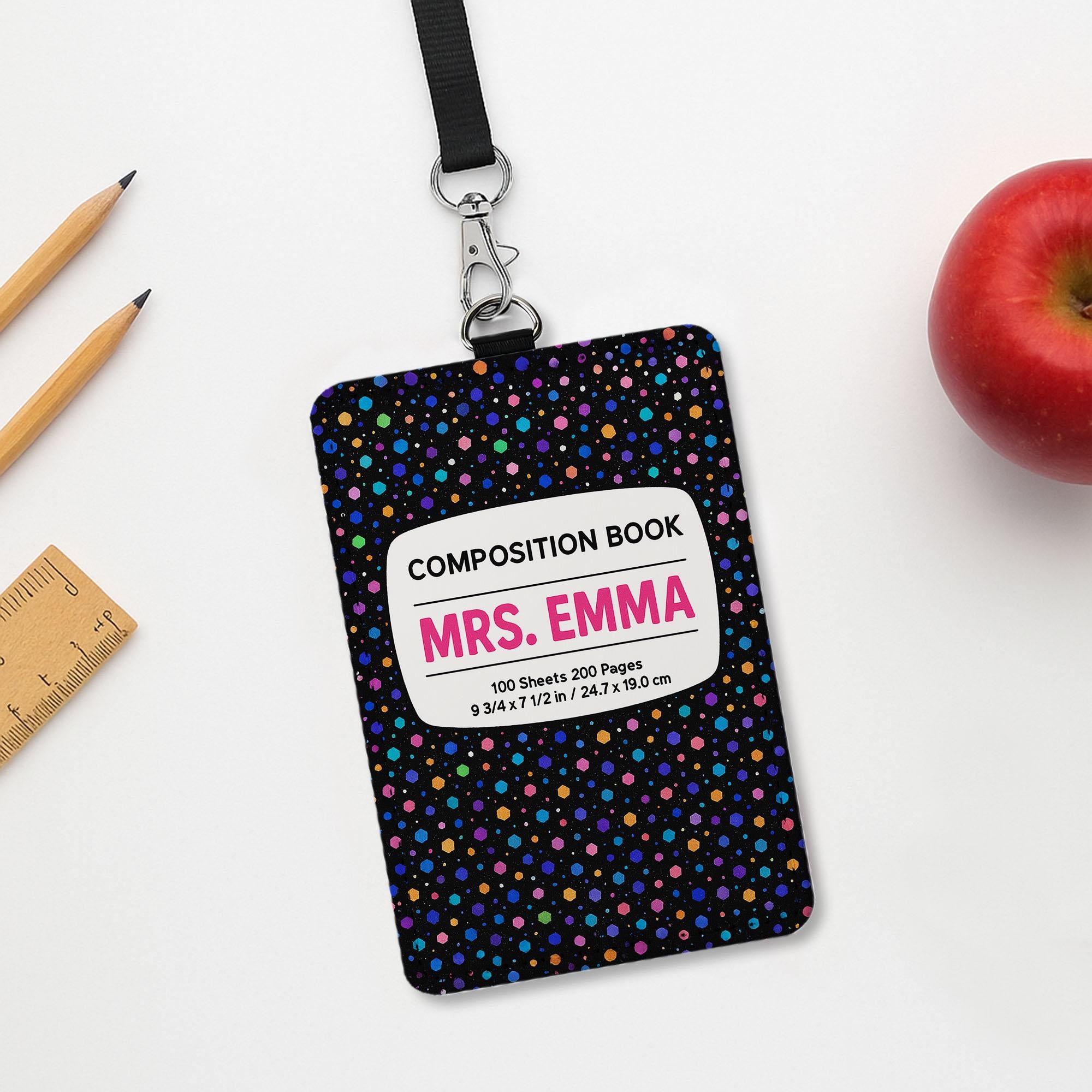 Composition Book ID Badge Holder, Personalized Teacher Name tag, Cute Lanyard Insert, Back to School Teacher Gift