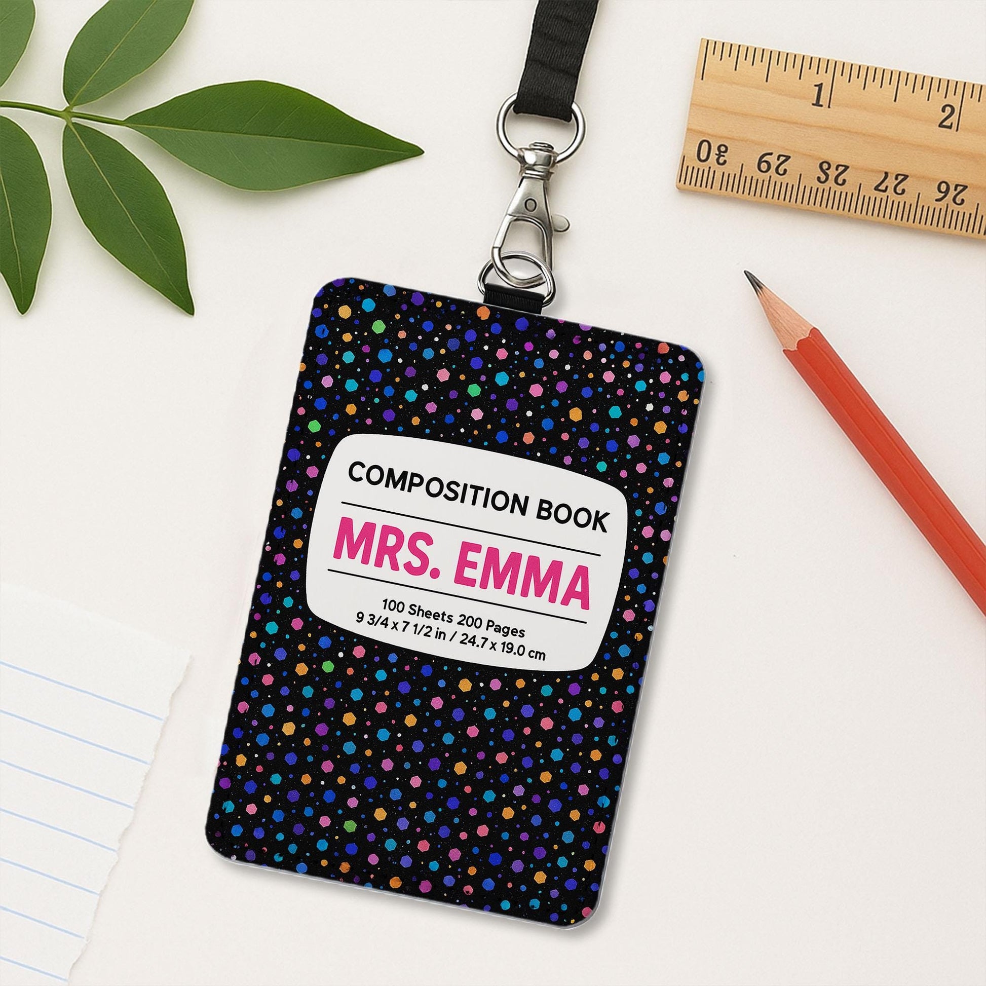 Composition Book ID Badge Holder, Personalized Teacher Name tag, Cute Lanyard Insert, Back to School Teacher Gift