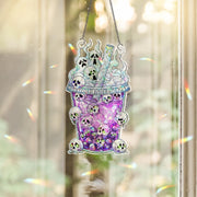 Skull Boba Suncatcher – Holographic Spooky Bubble Tea Halloween Window Decor