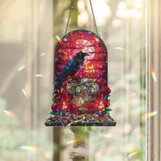 Raven Tarot Suncatcher – Gothic Window Decor with Roses and Candles
