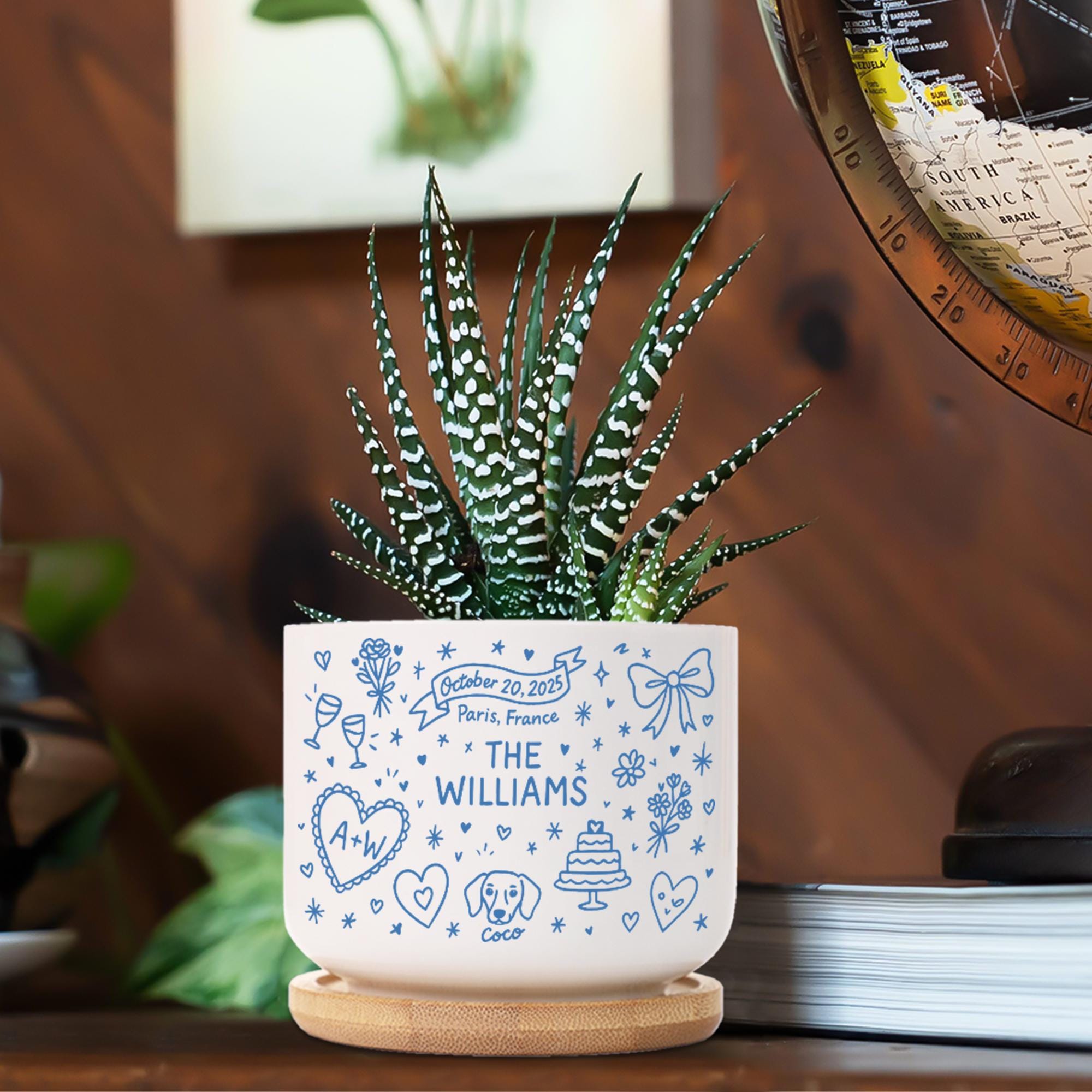 Personalized Wedding Planter, Custom Couple Name Succulent Pot, Dog & Date Keepsake Gift, Ceramic Plant Pot for Newlyweds (pot only)