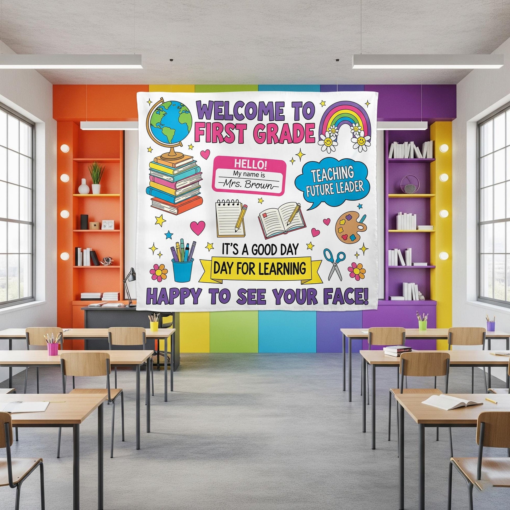 Personalized Welcome to First Grade Tapestry – Personalized Classroom Wall Decor for Teachers – Back to School Sign, Classroom Wall Decor