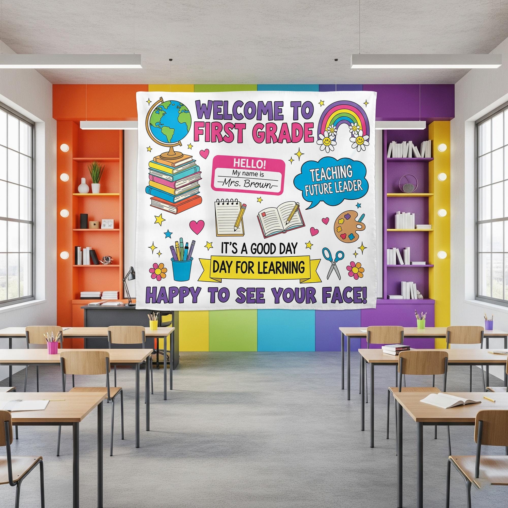 Personalized Welcome to First Grade Tapestry – Personalized Classroom Wall Decor for Teachers – Back to School Sign, Classroom Wall Decor