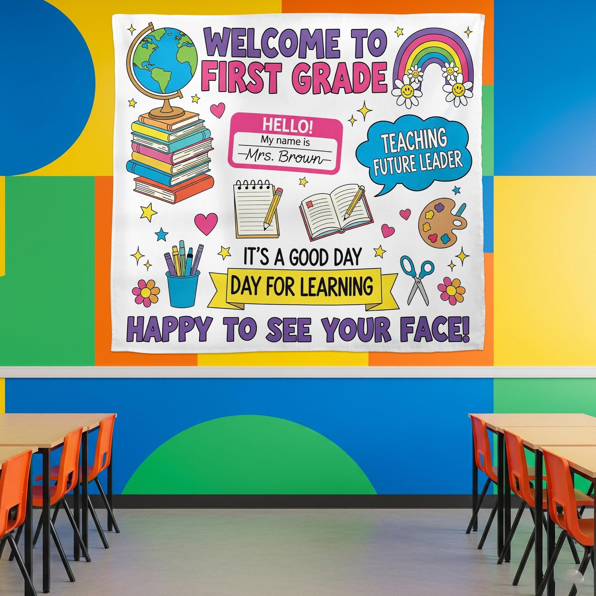 Personalized Welcome to First Grade Tapestry – Personalized Classroom Wall Decor for Teachers – Back to School Sign, Classroom Wall Decor