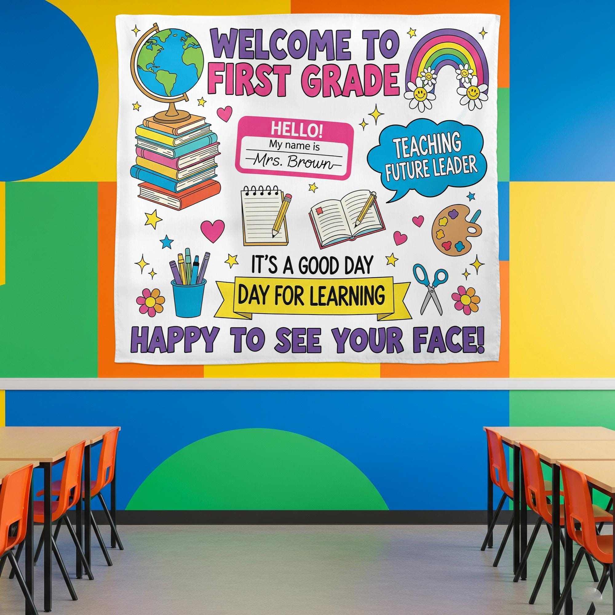 Personalized Welcome to First Grade Tapestry – Personalized Classroom Wall Decor for Teachers – Back to School Sign, Classroom Wall Decor