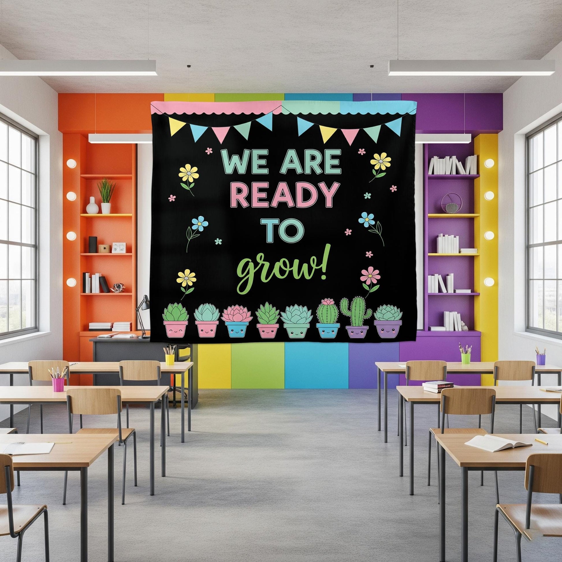 We Are Ready to Grow Tapestry – Cute Succulent Classroom Decor – Back to School Sign – Growth Mindset Teacher Poster, Classroom Tapestry